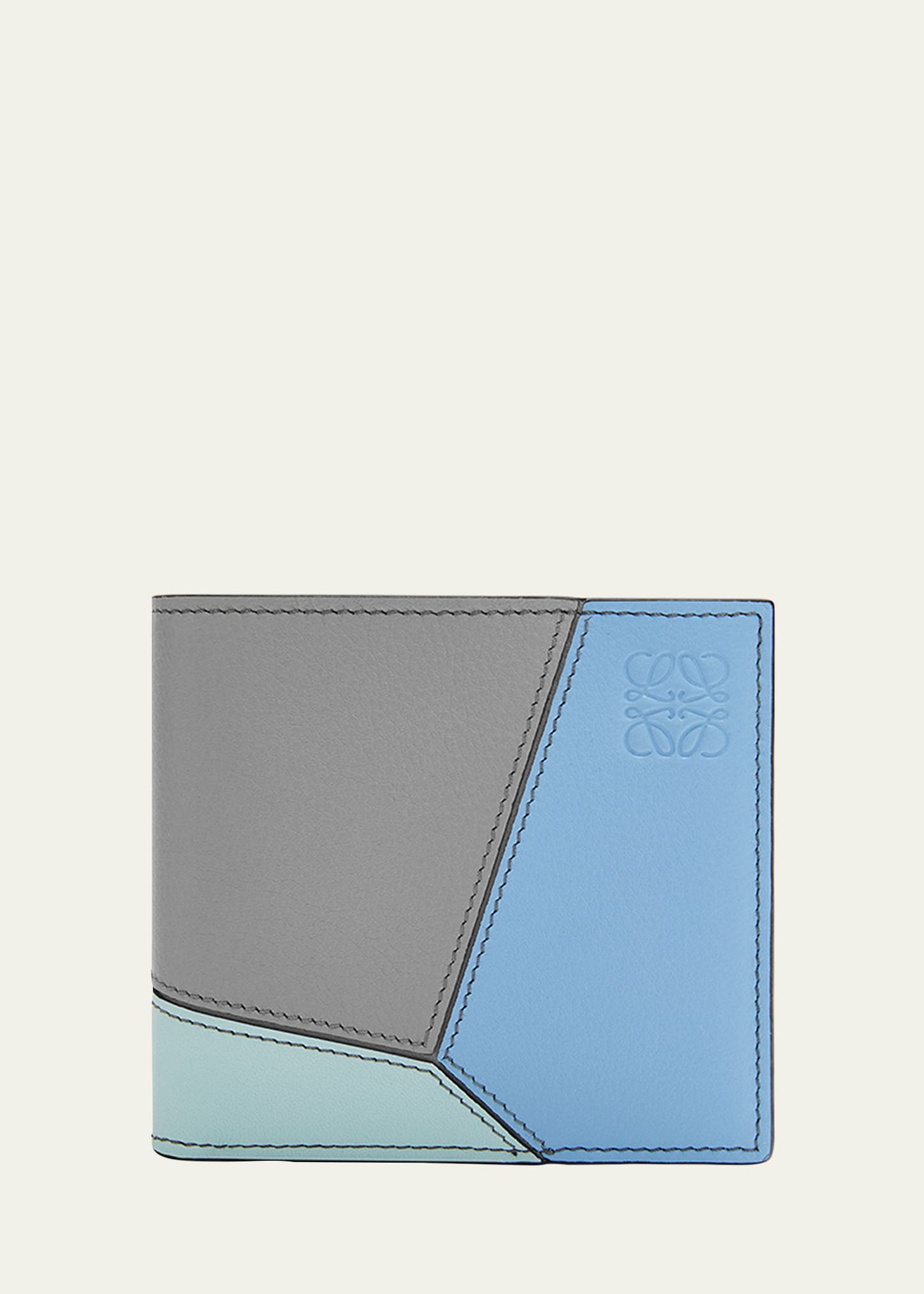 Shop Loewe Men's Puzzle Bifold Wallet In Grey/blue