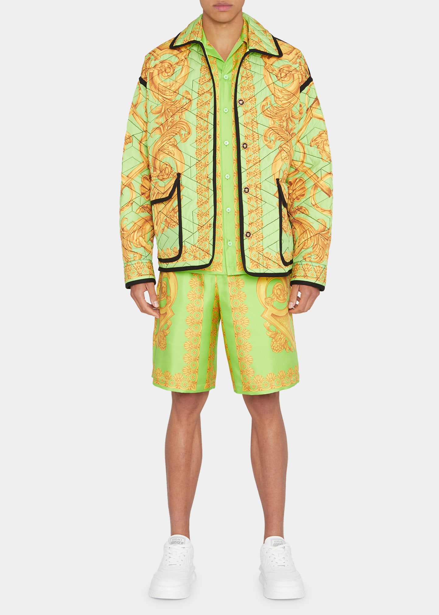 Versace Barocco Print Quilted Jacket In Limegold