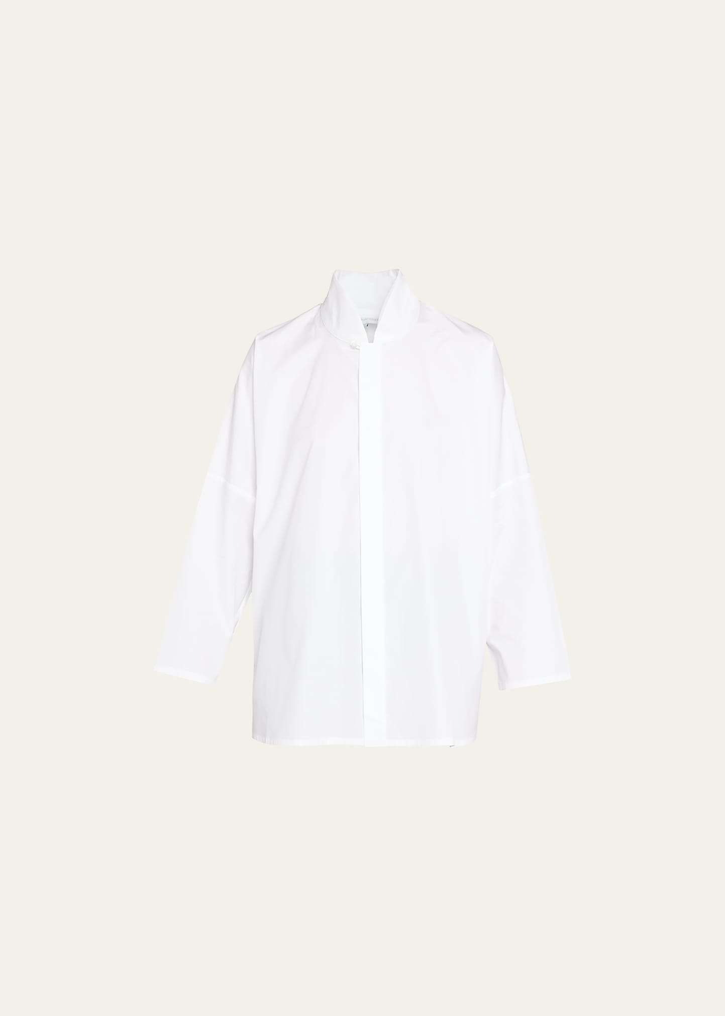 Eskandar Imperial Shirt With Chinese Collar (long Length) In White