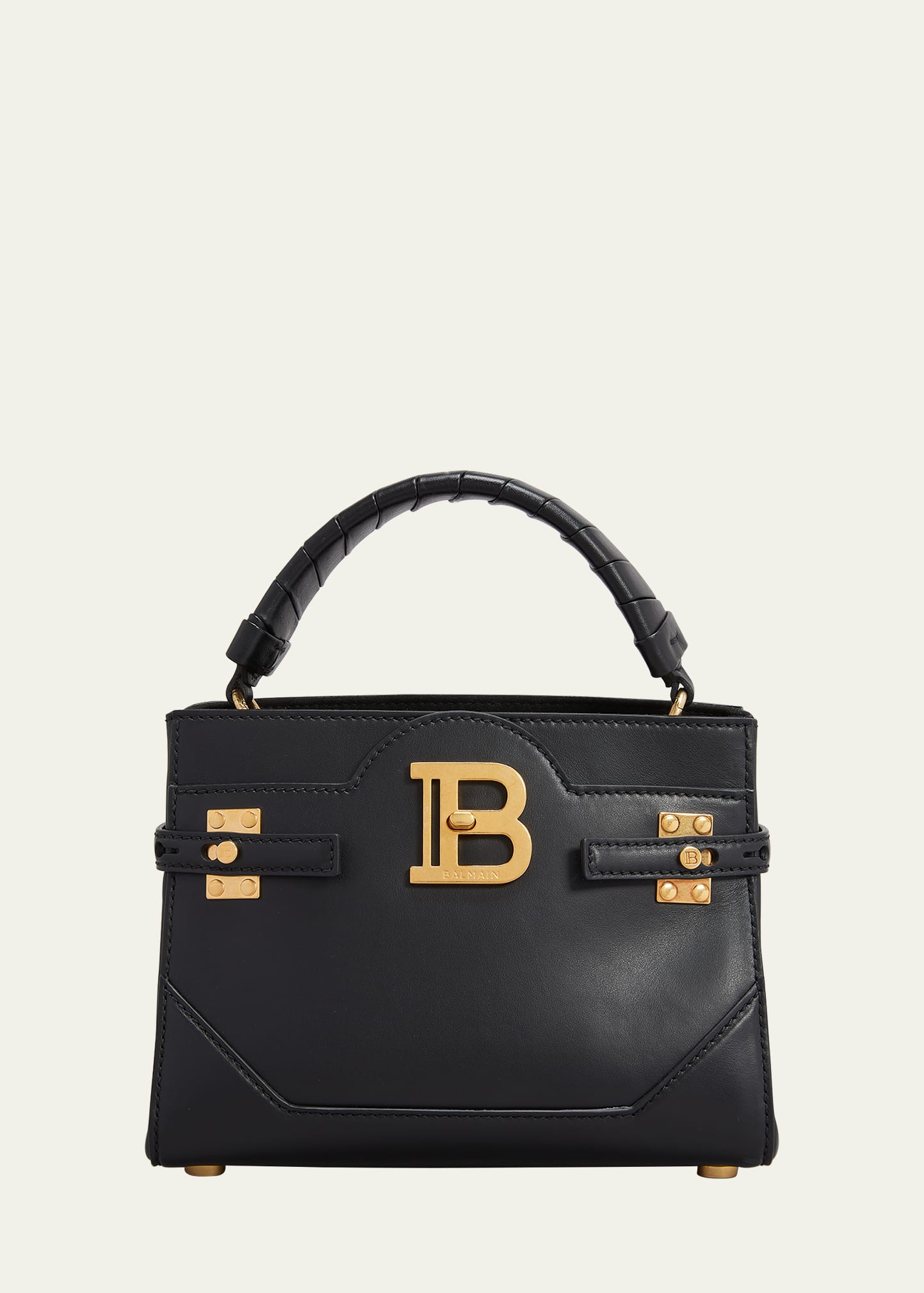 Balmain Bbuzz 22 Calf Leather Top-handle Bag In Noir
