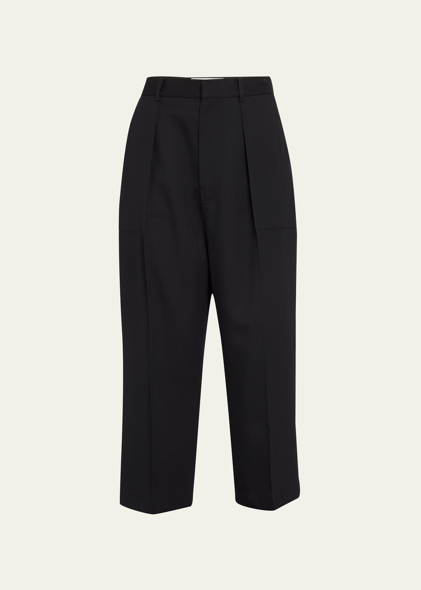 Shop Loewe Men's Low-crotch Pleated Trousers In Black