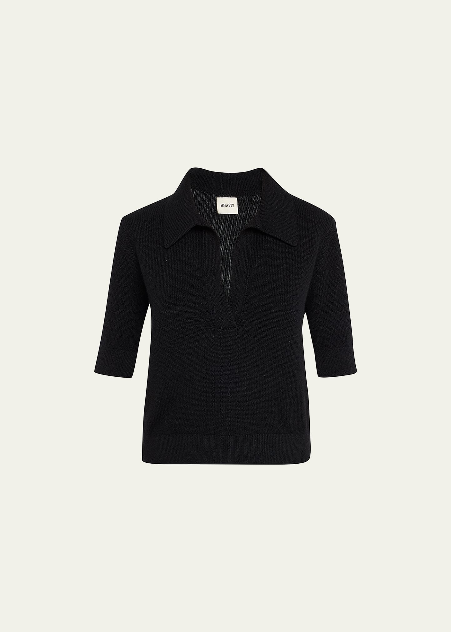 Khaite Shrunked Jo Cashmere-blend Polo Sweater In Sepia