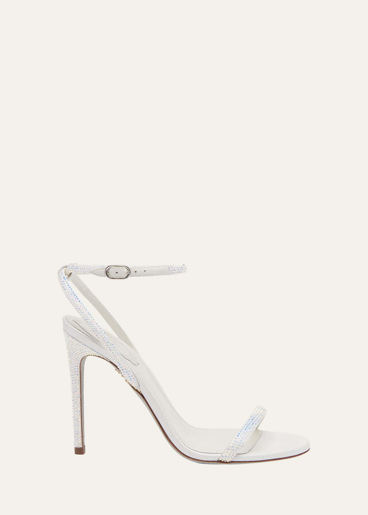 René Caovilla Crystal Ankle-strap Stiletto Sandals In Ivory Satinctranm