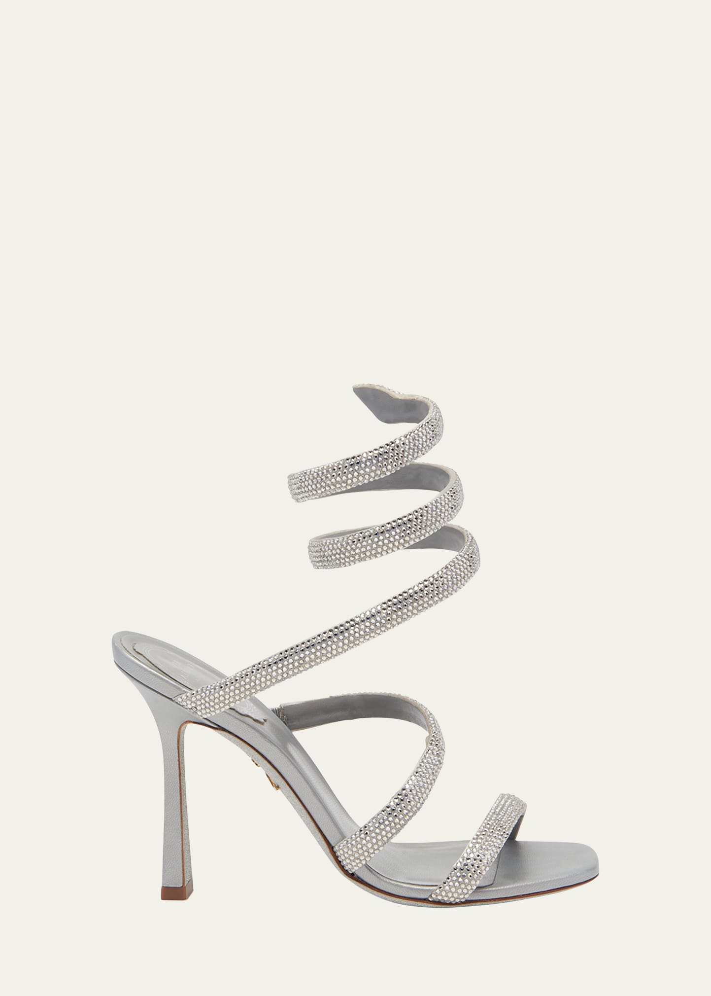 Metallic Crystal Snake-Wrap Sandals