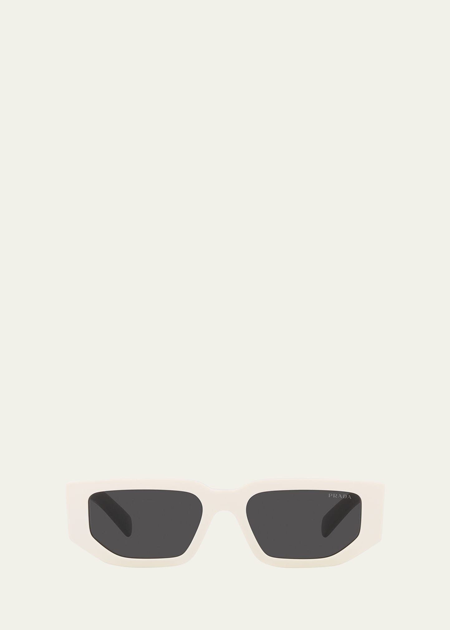 Prada Men's Triangle Logo Bicolor Rectangle Sunglasses In Bone