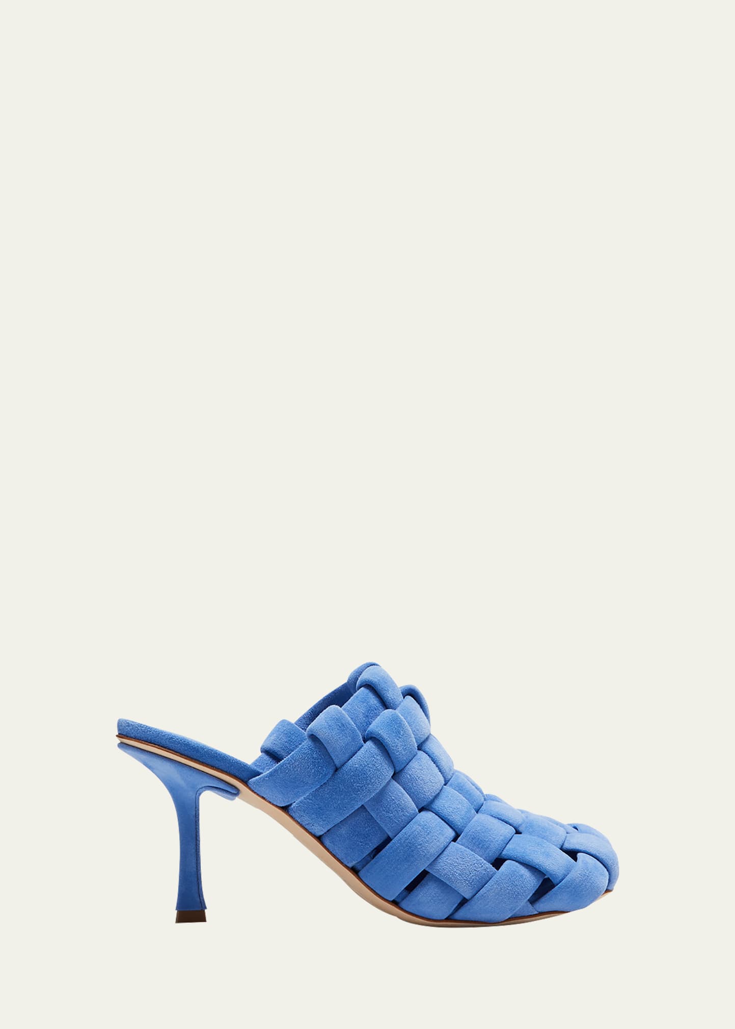 A.w.a.k.e. Wilma Woven Suede Chubby Mule Heels In Cornflower