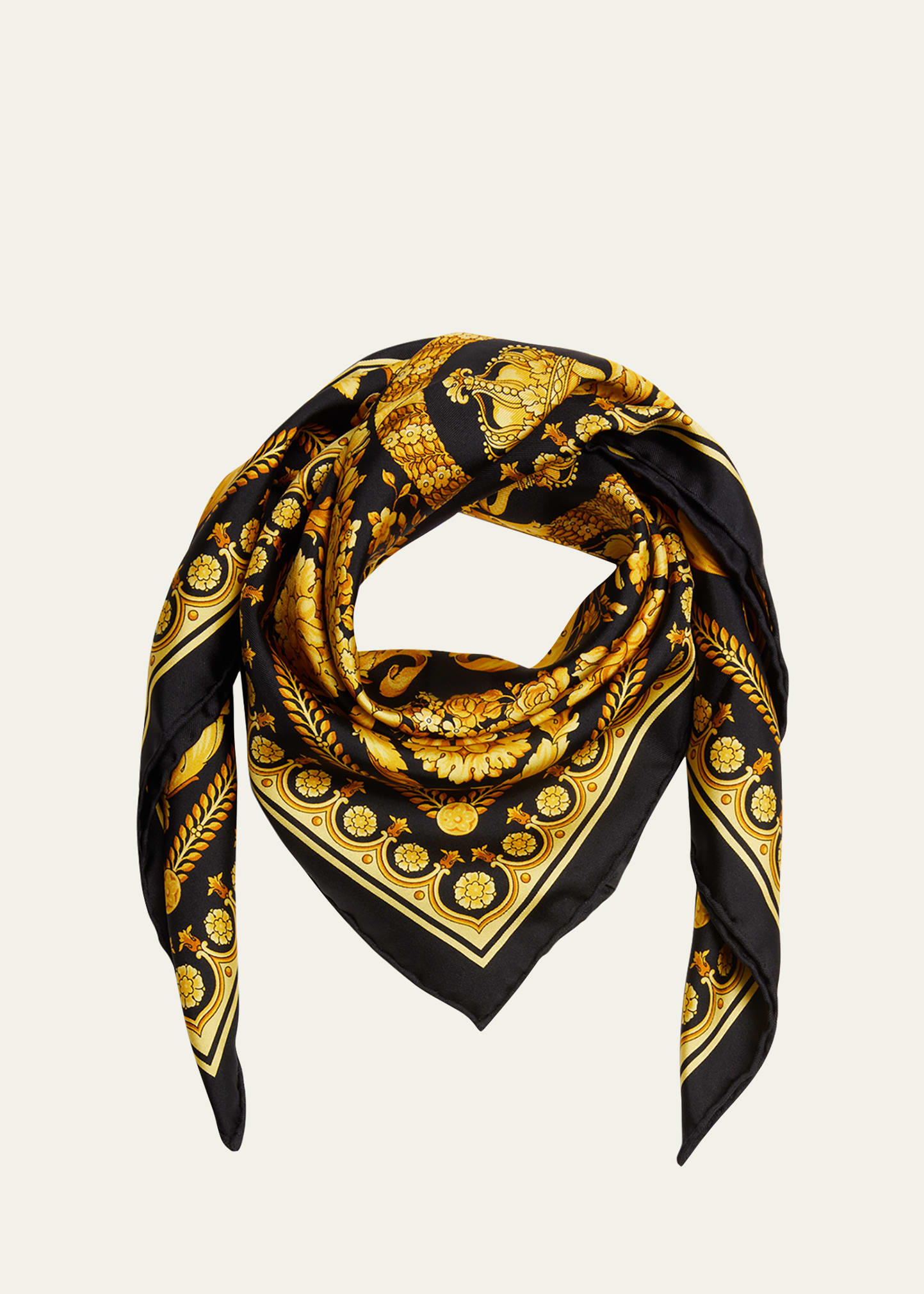 Shop Versace Barocco Silk Twill Scarf In 5b000 Nero Oro