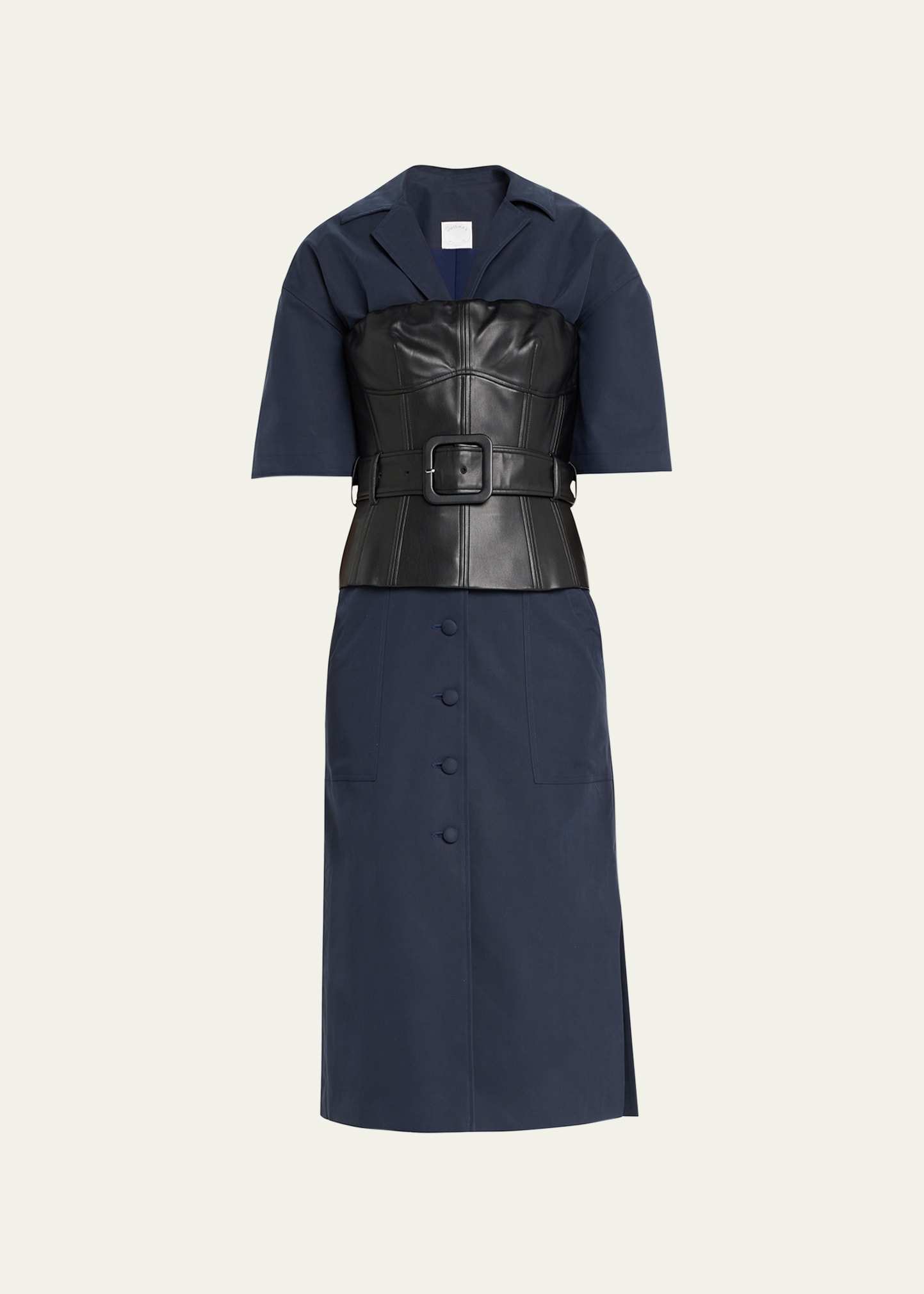 Huishan Zhang Lucinda Faux-Leather Corset Midi Shirtdress