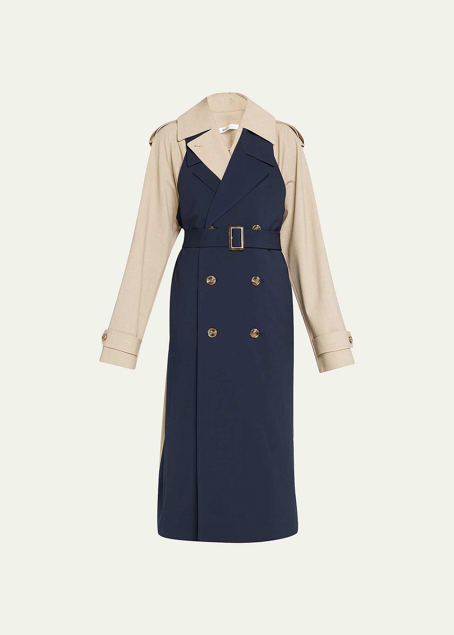 Bricolage Double-Breasted Bicolor Belted Trench Coat