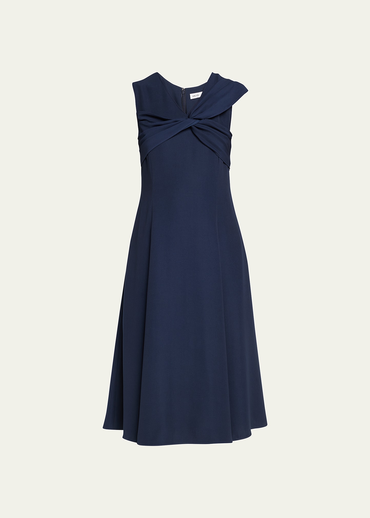 ADEAM Francis Twisted-Front Fit-and-Flare Midi Dress