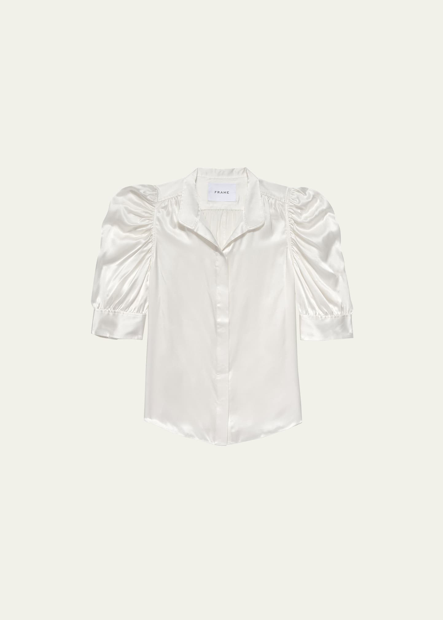 Shop Frame Gillian Silk Ruched Sleeve Top In Off White