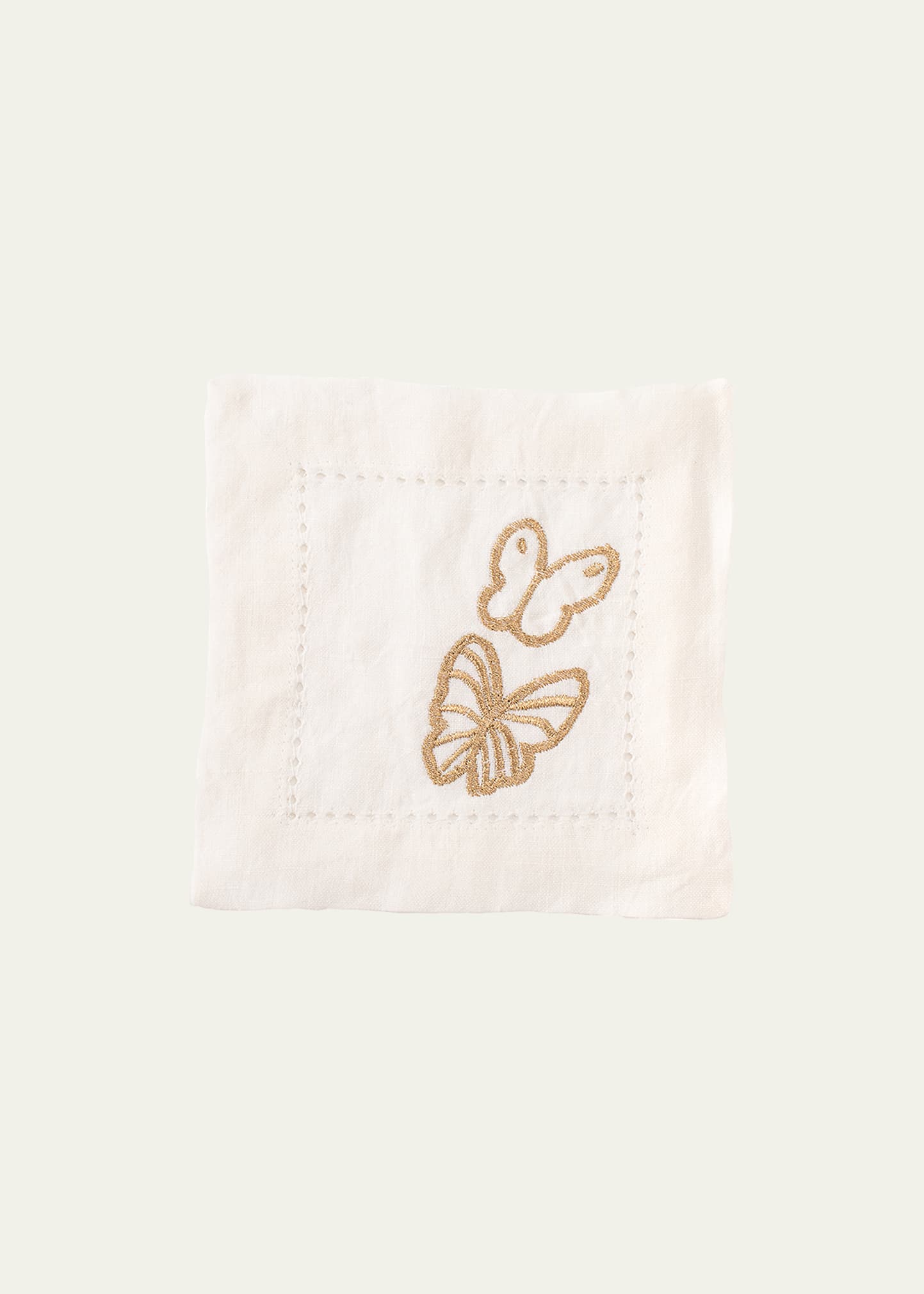 Painted Butterfly Embroidered Linen Cocktail Napkins, Set of 6