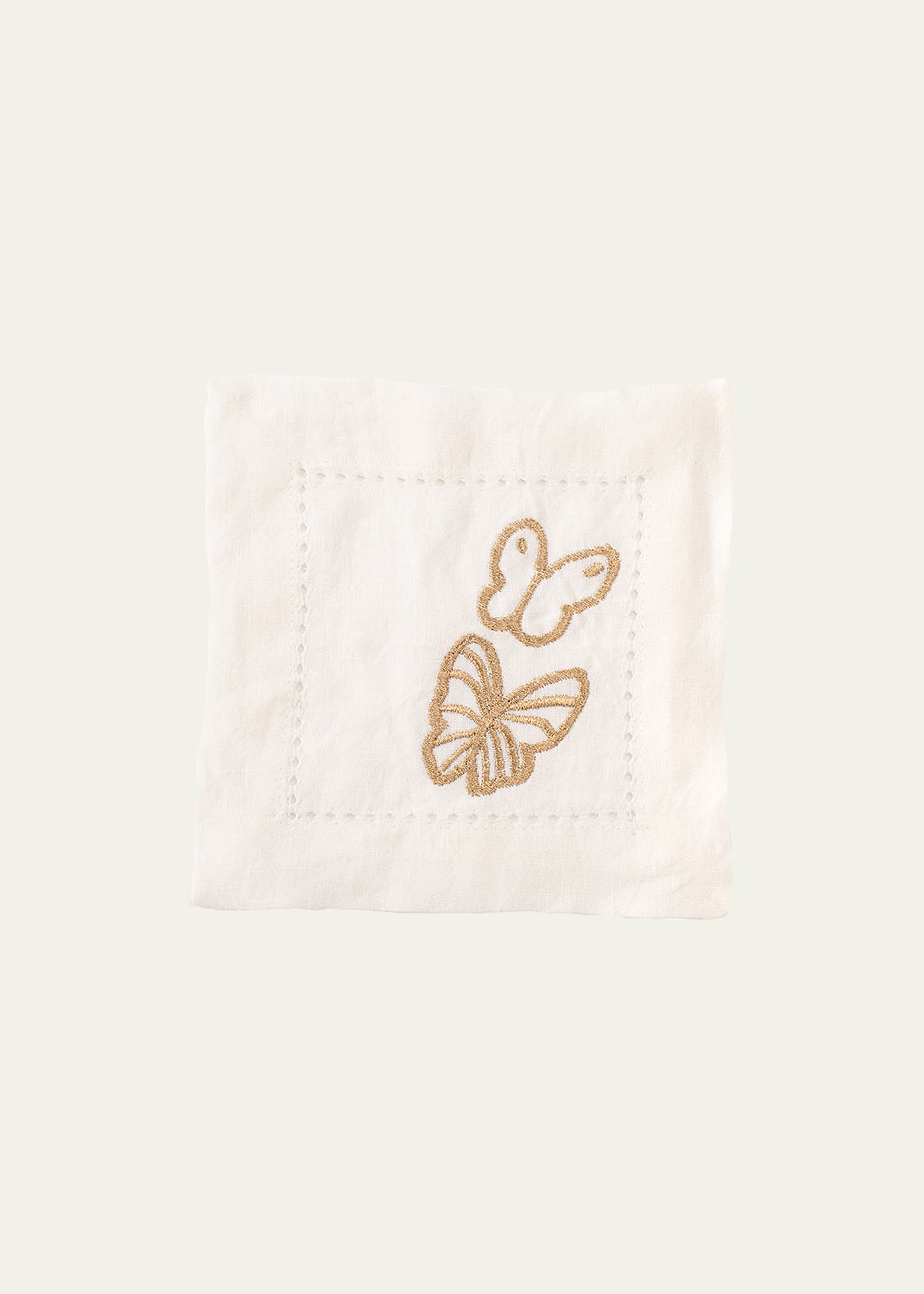 Hunt Slonem Painted Butterfly Embroidered Linen Cocktail Napkins, Set Of 6