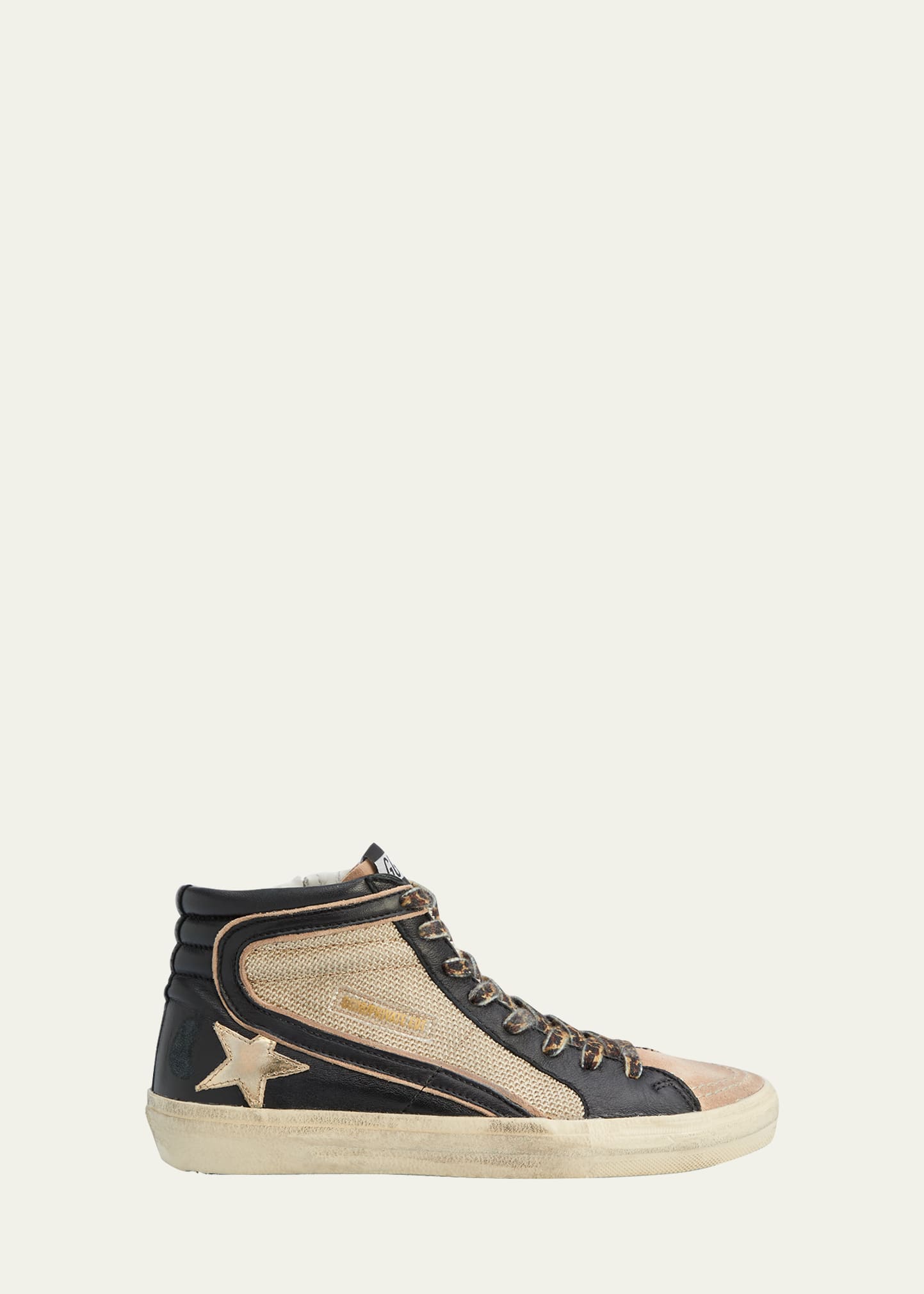 Golden Goose Slide Mid-top Mixed Leather Sneakers In Beige/black/nouga