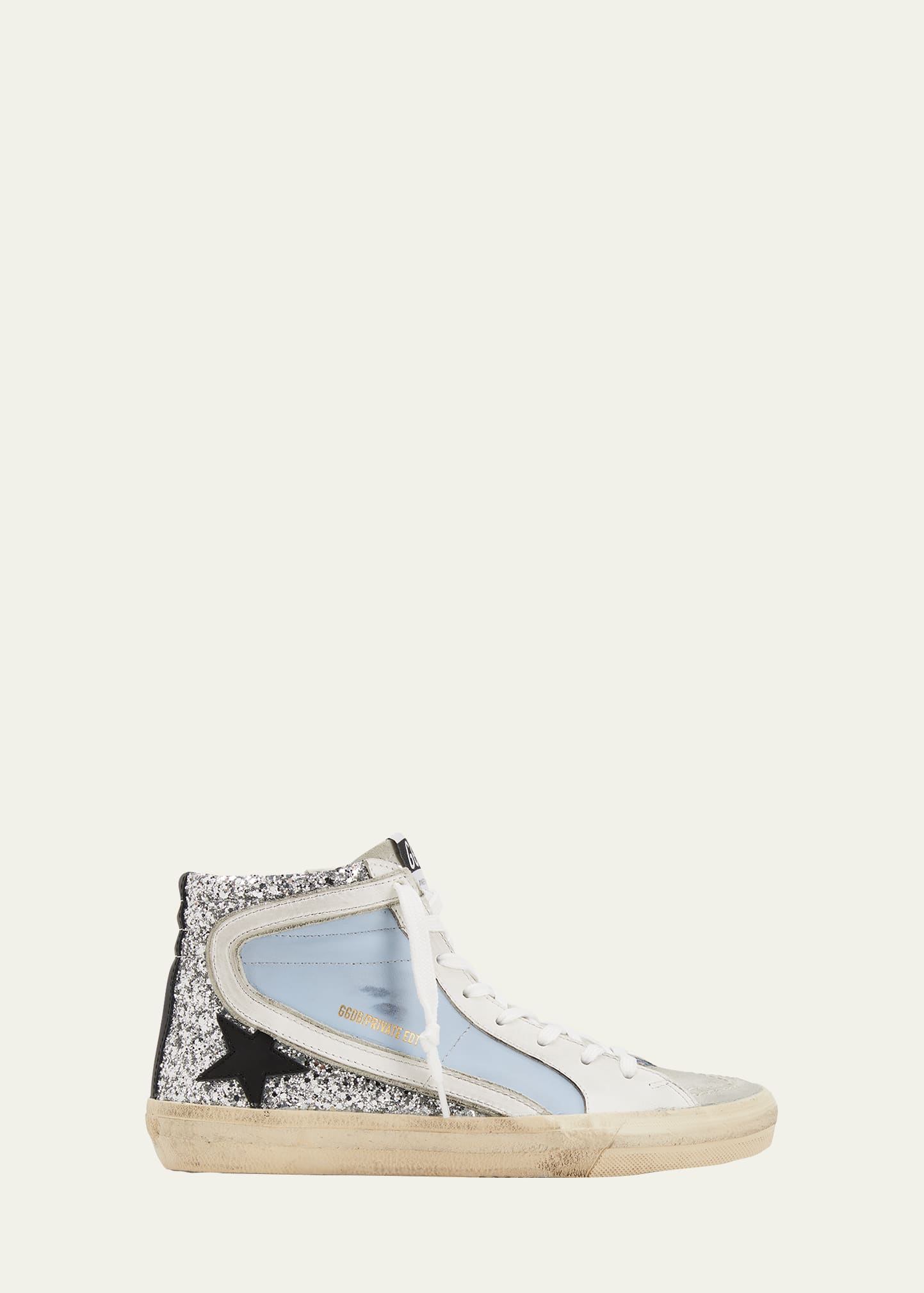 Golden Goose Slide Genuine Calf Hair High Top Sneaker In Blue/silver/taupe