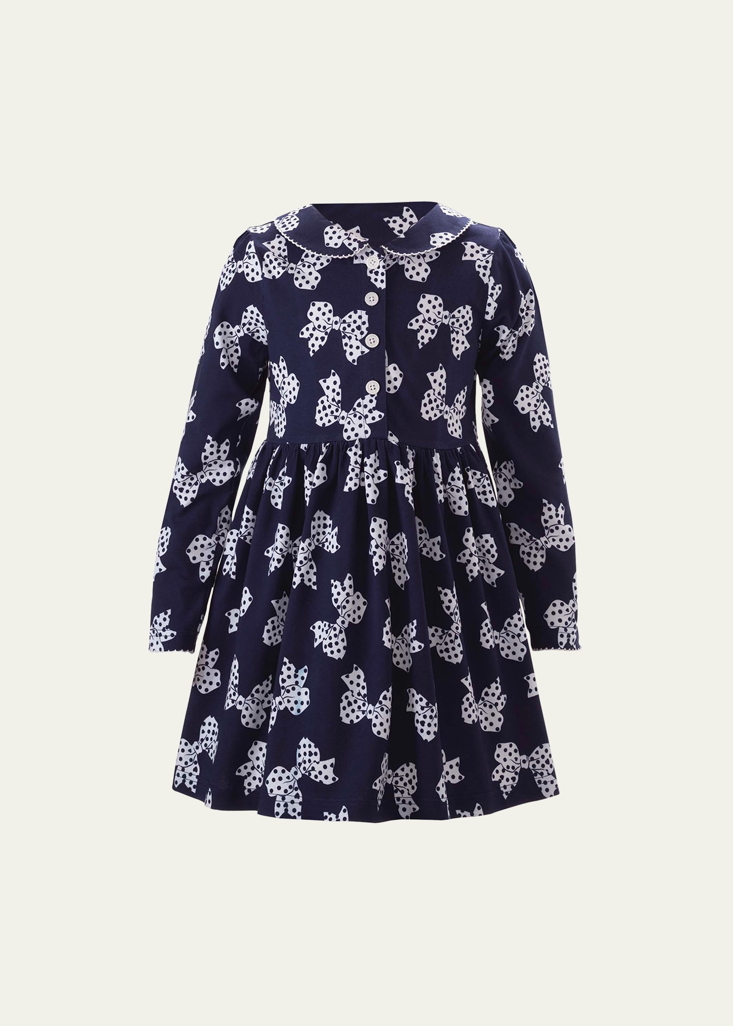 Shop Rachel Riley Girl's Polka Dot Bow Dress In Navy