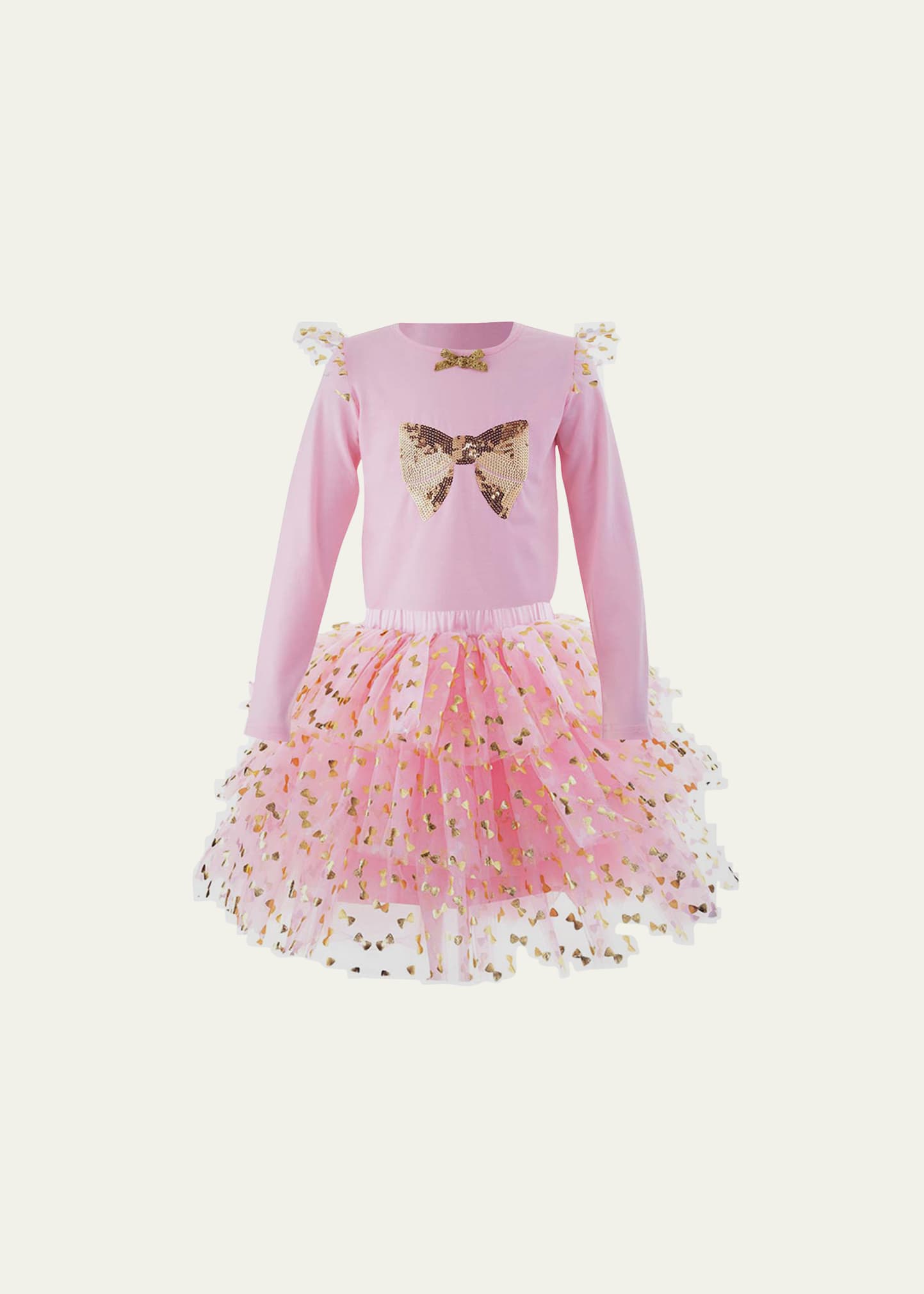 Shop Rachel Riley Girl's Embellished Bow Top & Tutu Skirt Set In Pink