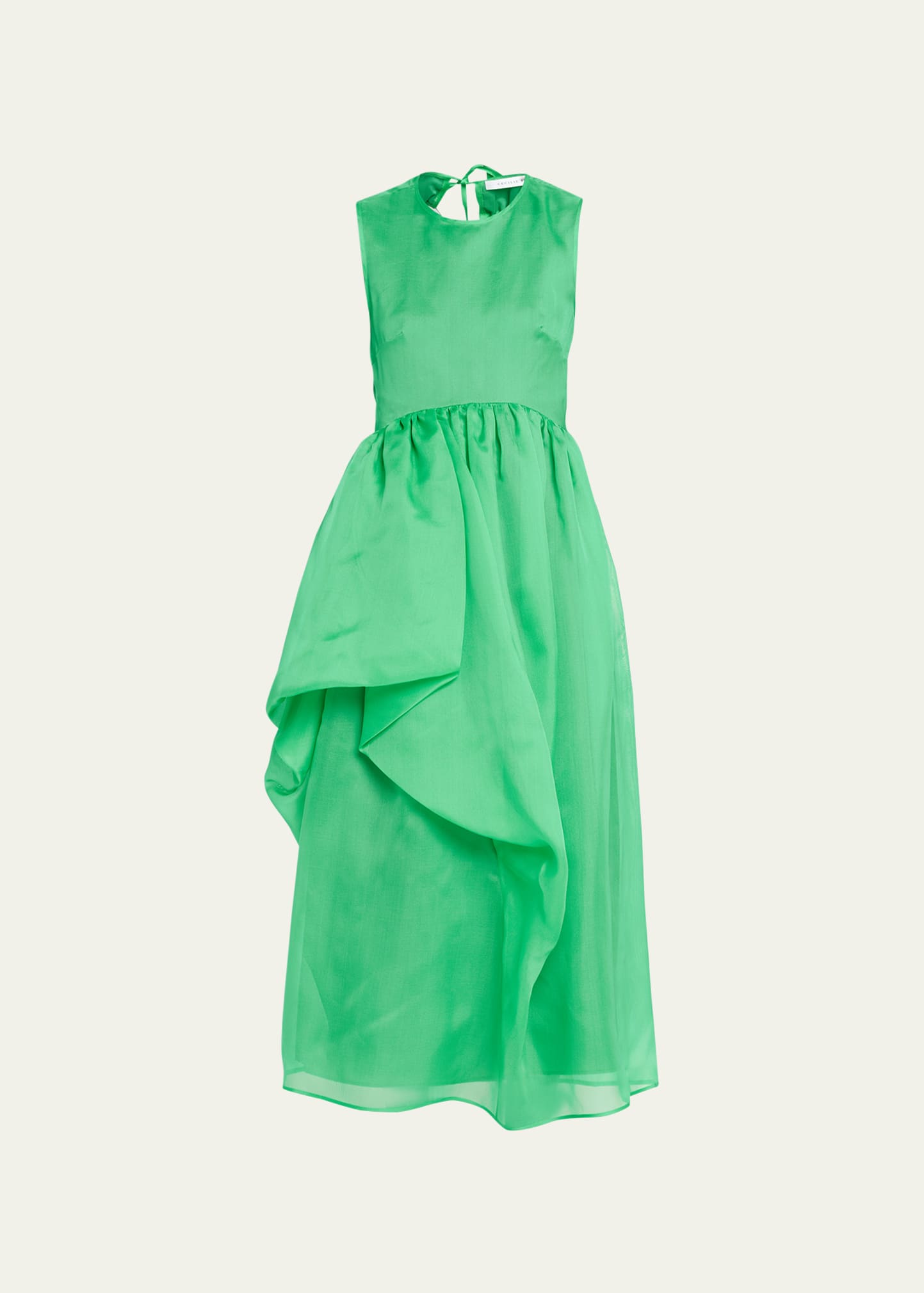 Cecilie Bahnsen Asymmetric Tie-back Midi-dress In Emerald Green