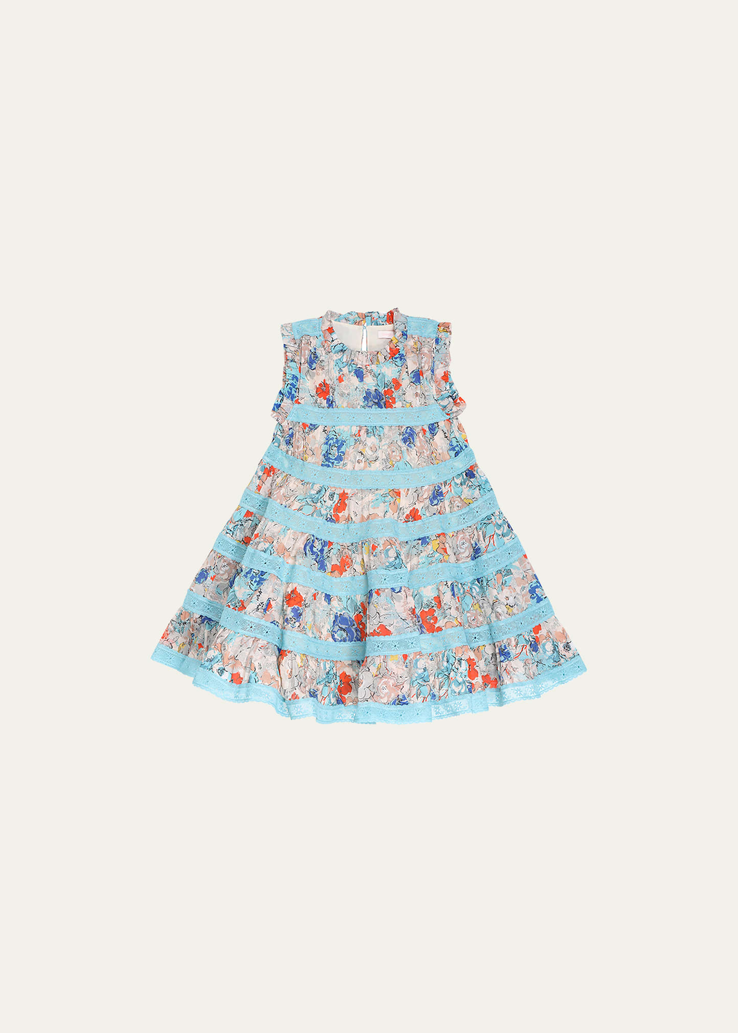 Girl's Clover Floral-Print Lace Trim Dress, Size 1-12