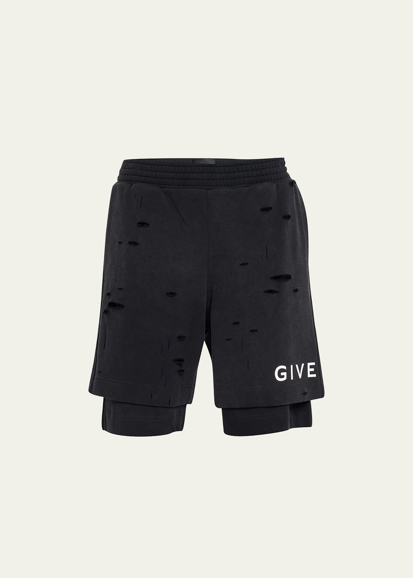 Shop Givenchy Men's Destroyed Logo Sweat Shorts In Faded Black
