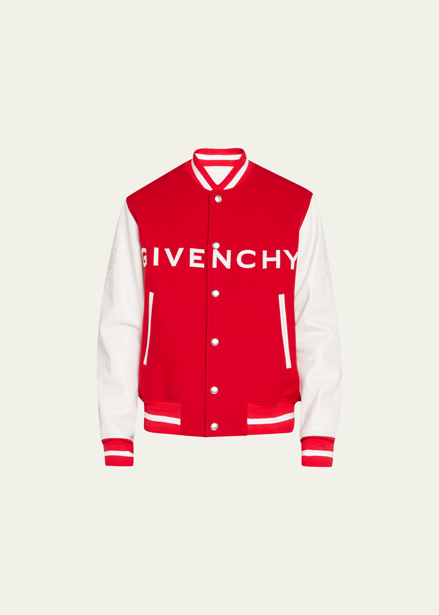 Shop Givenchy Men's Logo Varsity Jacket In White/red