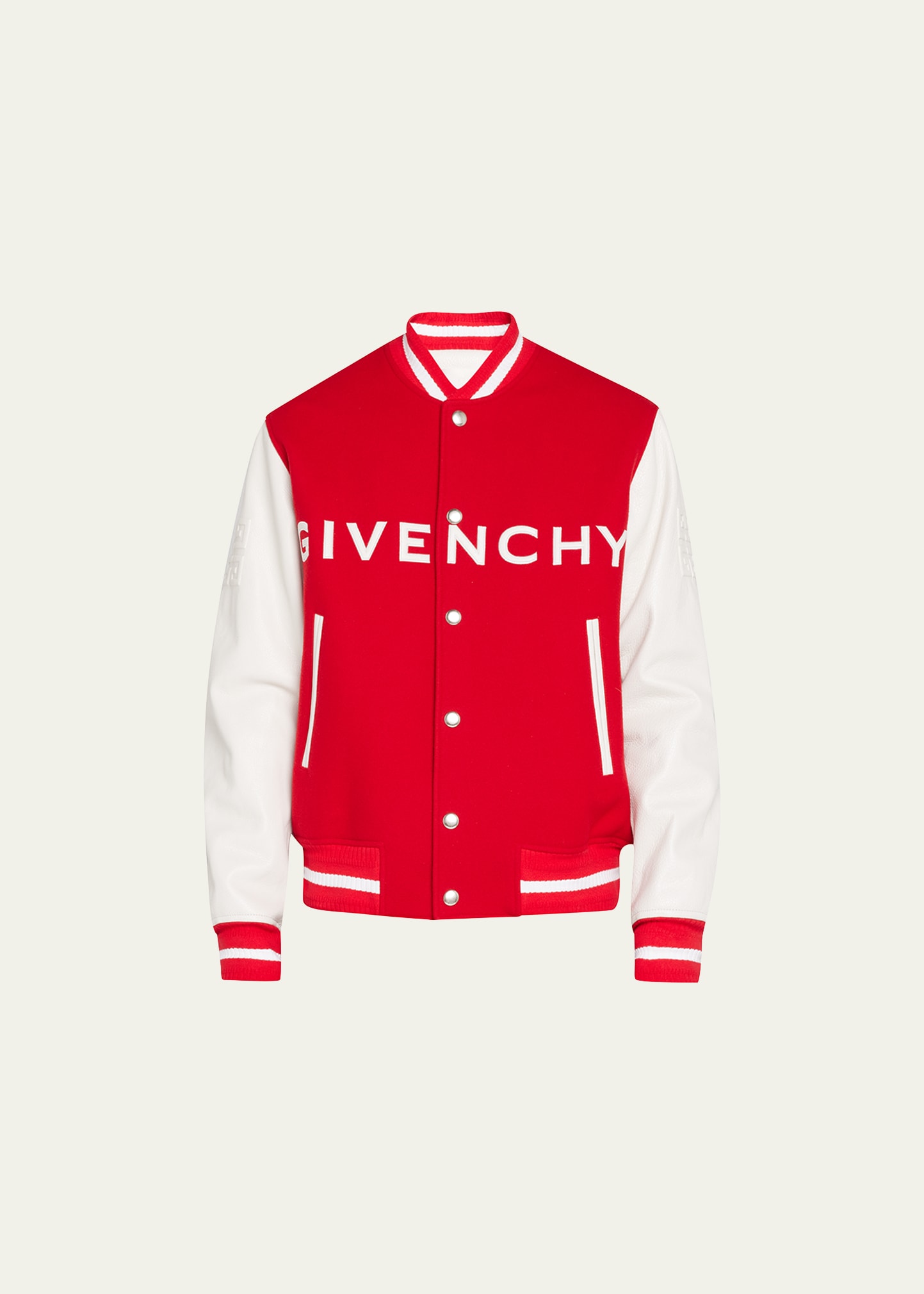 Givenchy Varsity Wool Grained Leather Jacket In White/red