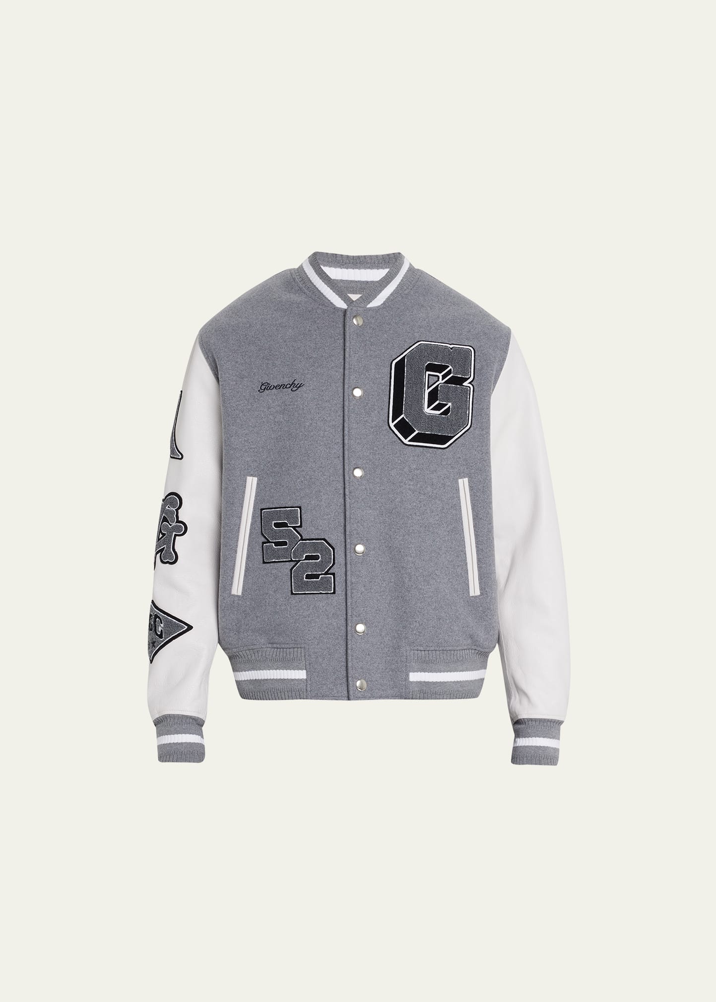 Logo-Appliquéd Striped Leather and Knitted Varsity Jacket