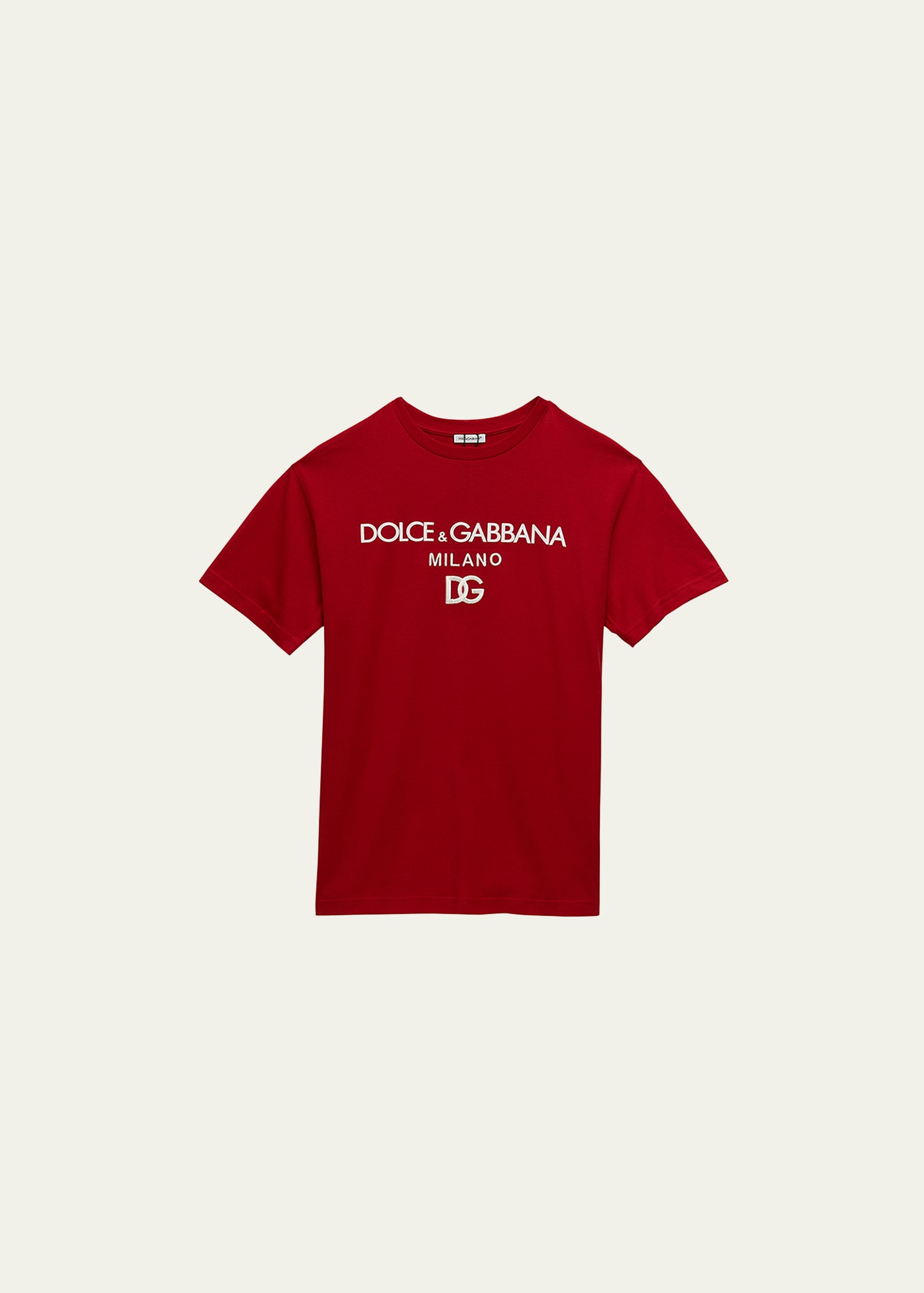 Shop Dolce & Gabbana Boy's Embroidered Interlocked Logo-print T-shirt In Bright Red