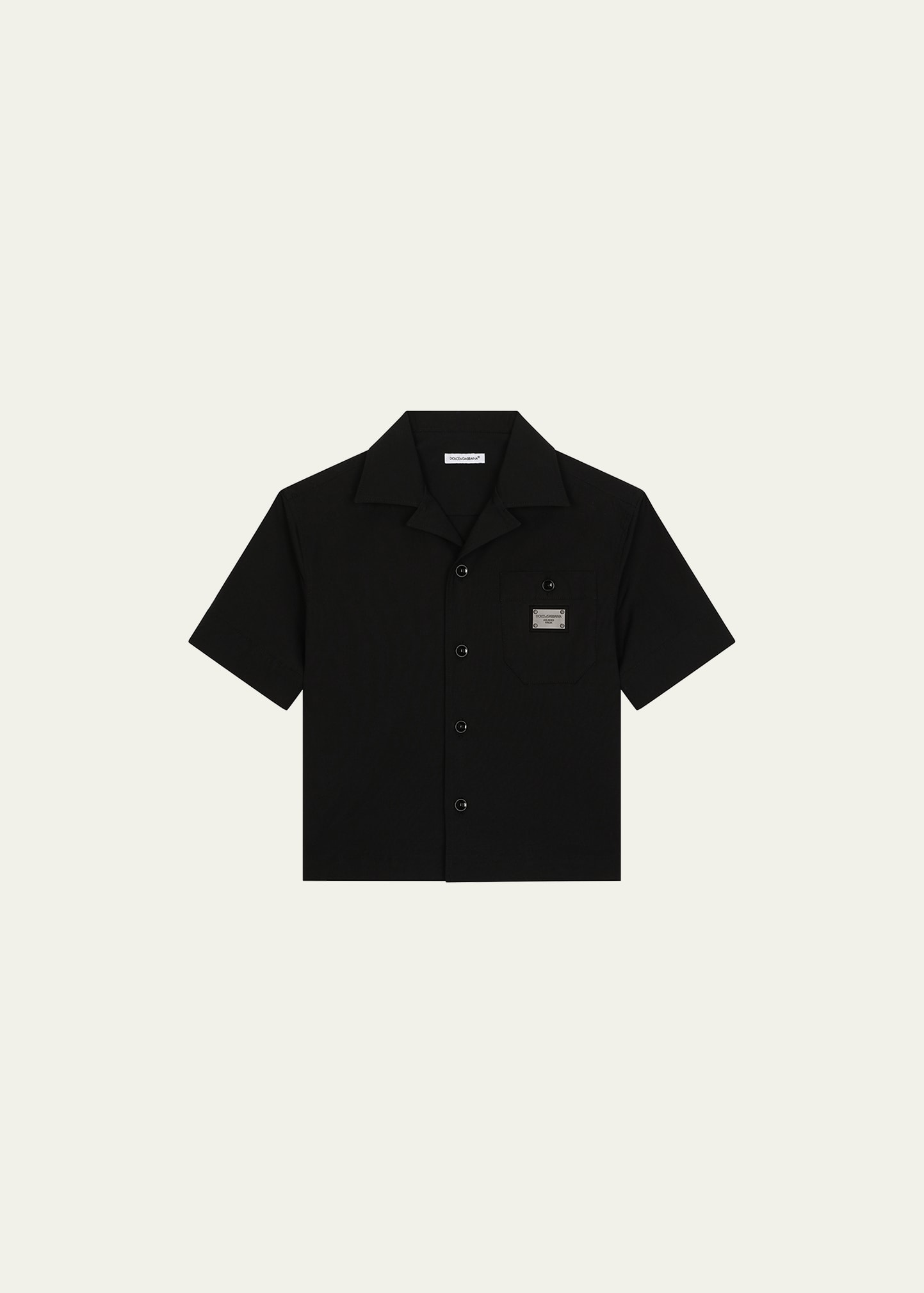 Shop Dolce & Gabbana Boy's Button Down Logo Plaque Shirt In Black