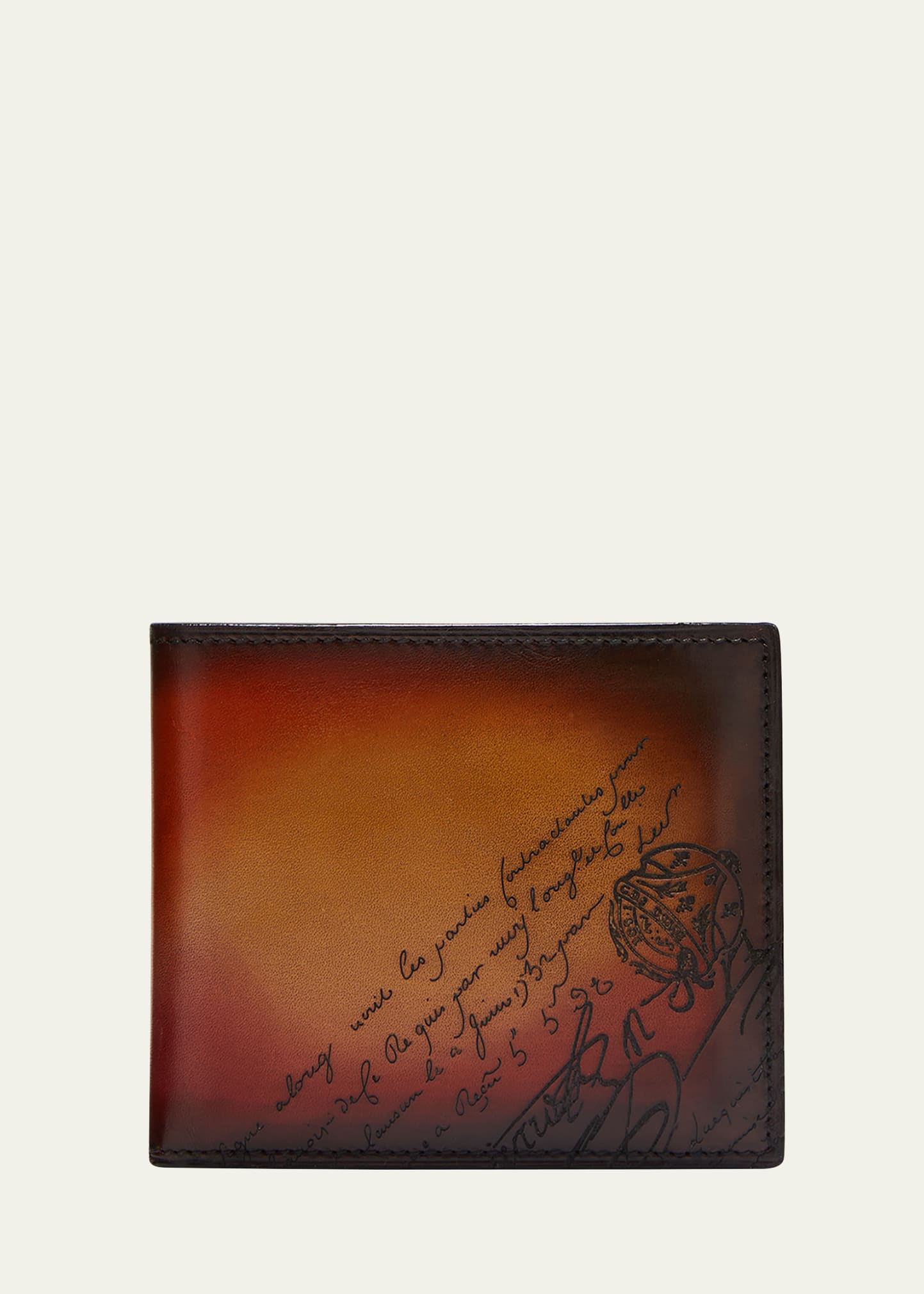 Berluti Men's Makore Scritto Bifold Wallet In Red Sunset