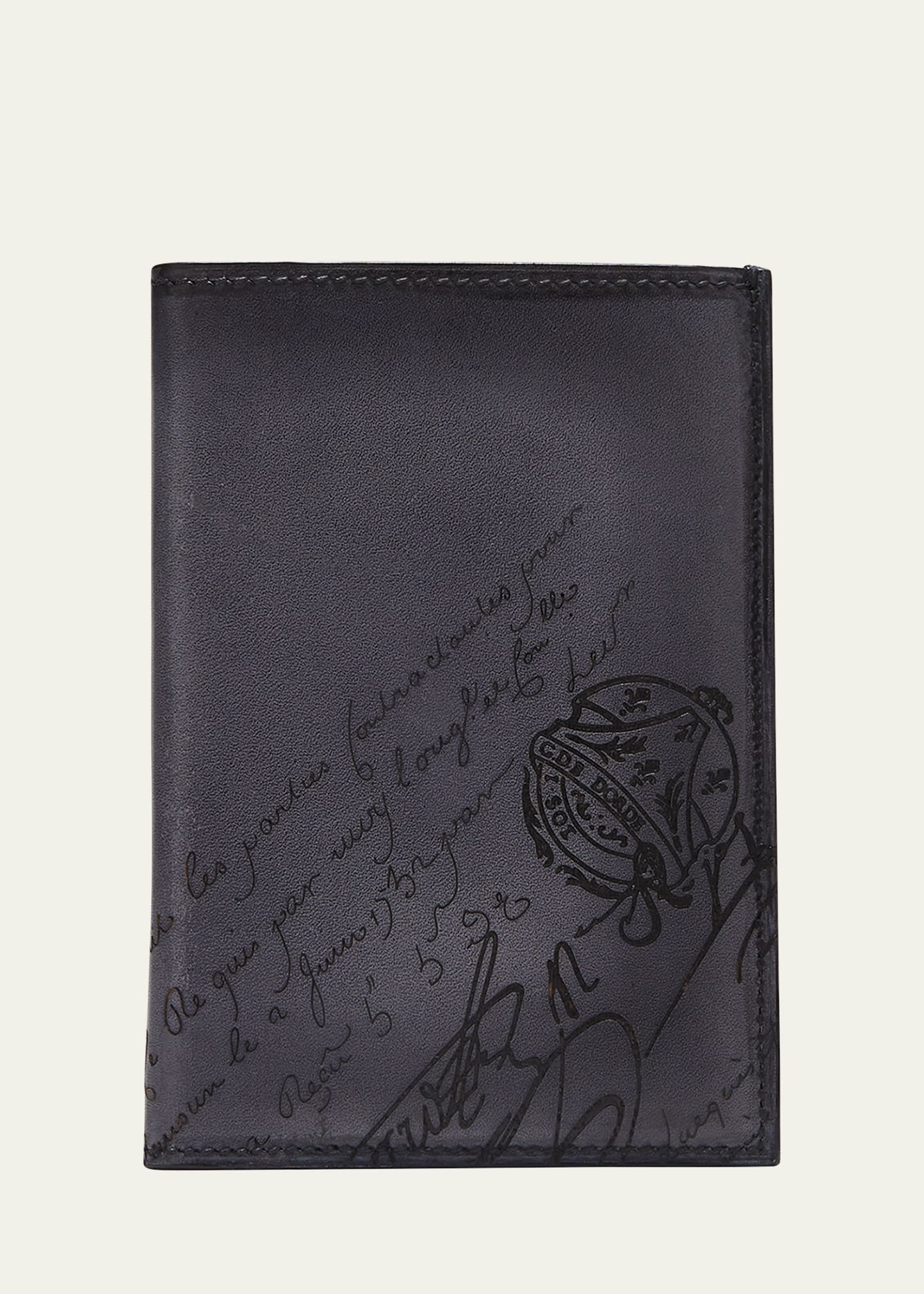 Berluti Men's Escale Scritto Leather Passport Holder In Light Aluminio