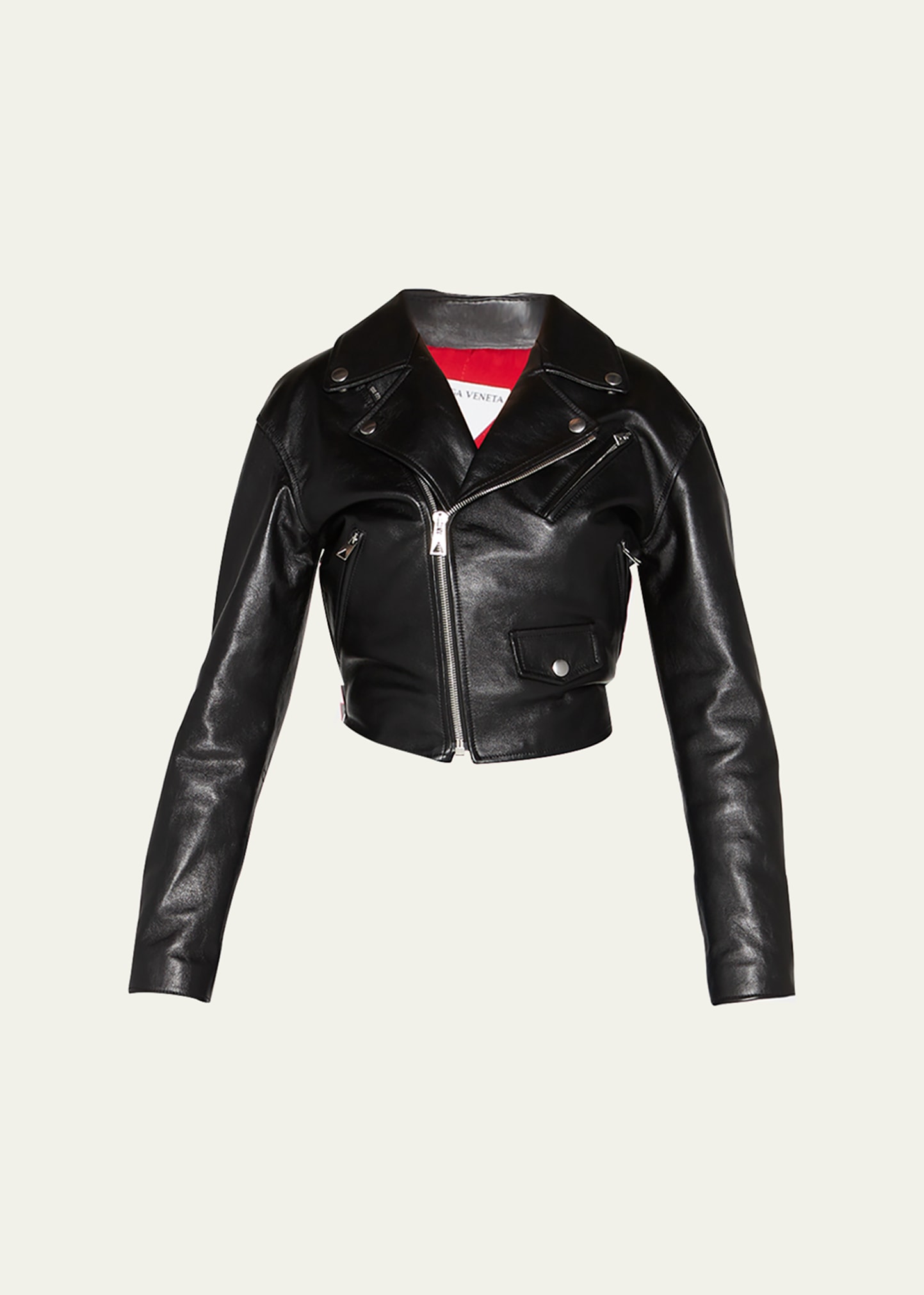 Shop Bottega Veneta Leather Fitted Biker Jacket In Nero