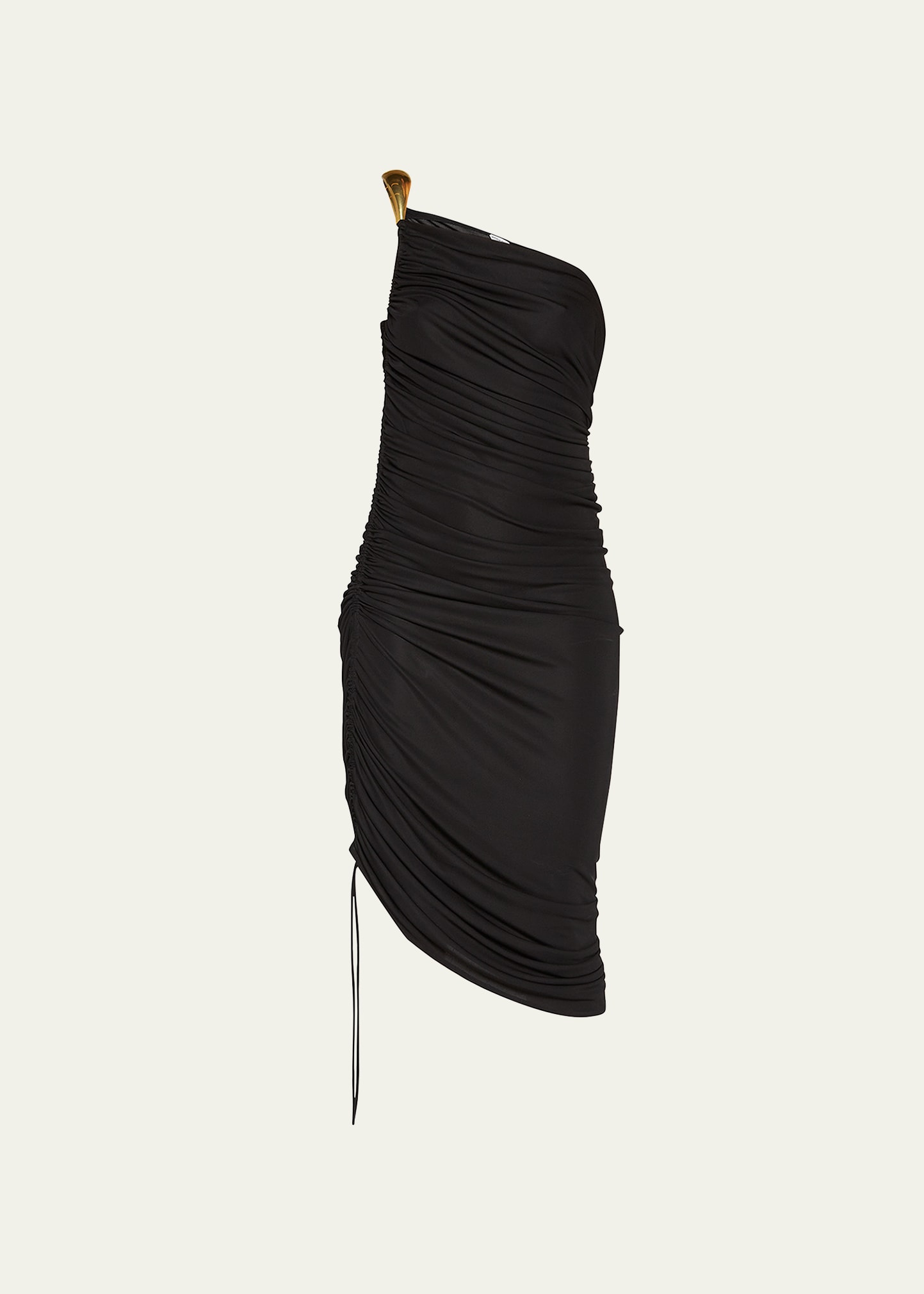 Bottega Veneta One-shoulder Asymmetric Embellished Satin-jersey Midi Dress In Nero