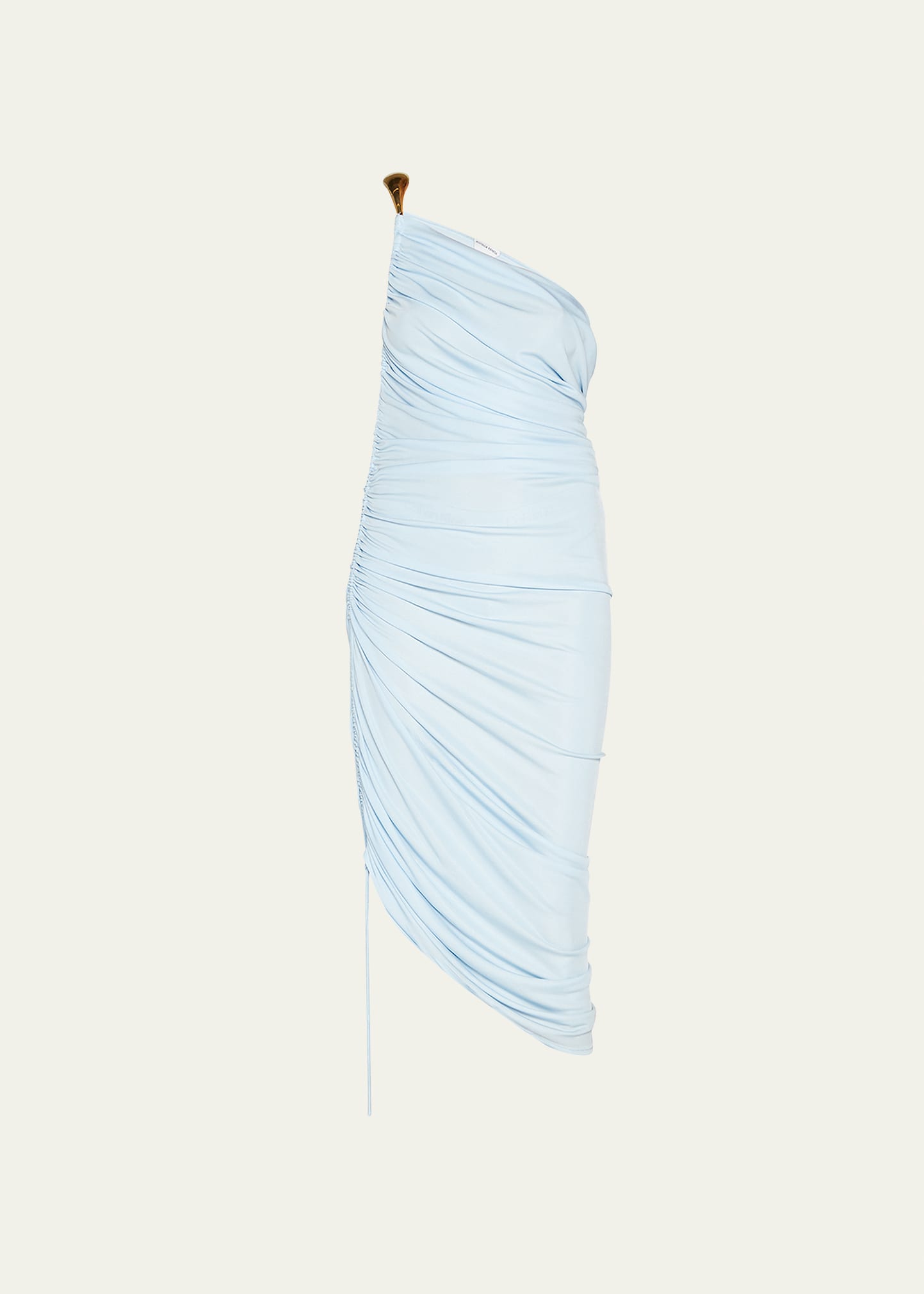 Bottega Veneta One-shoulder Asymmetric Midi Dress With Gold-tone Detail In Atlantico
