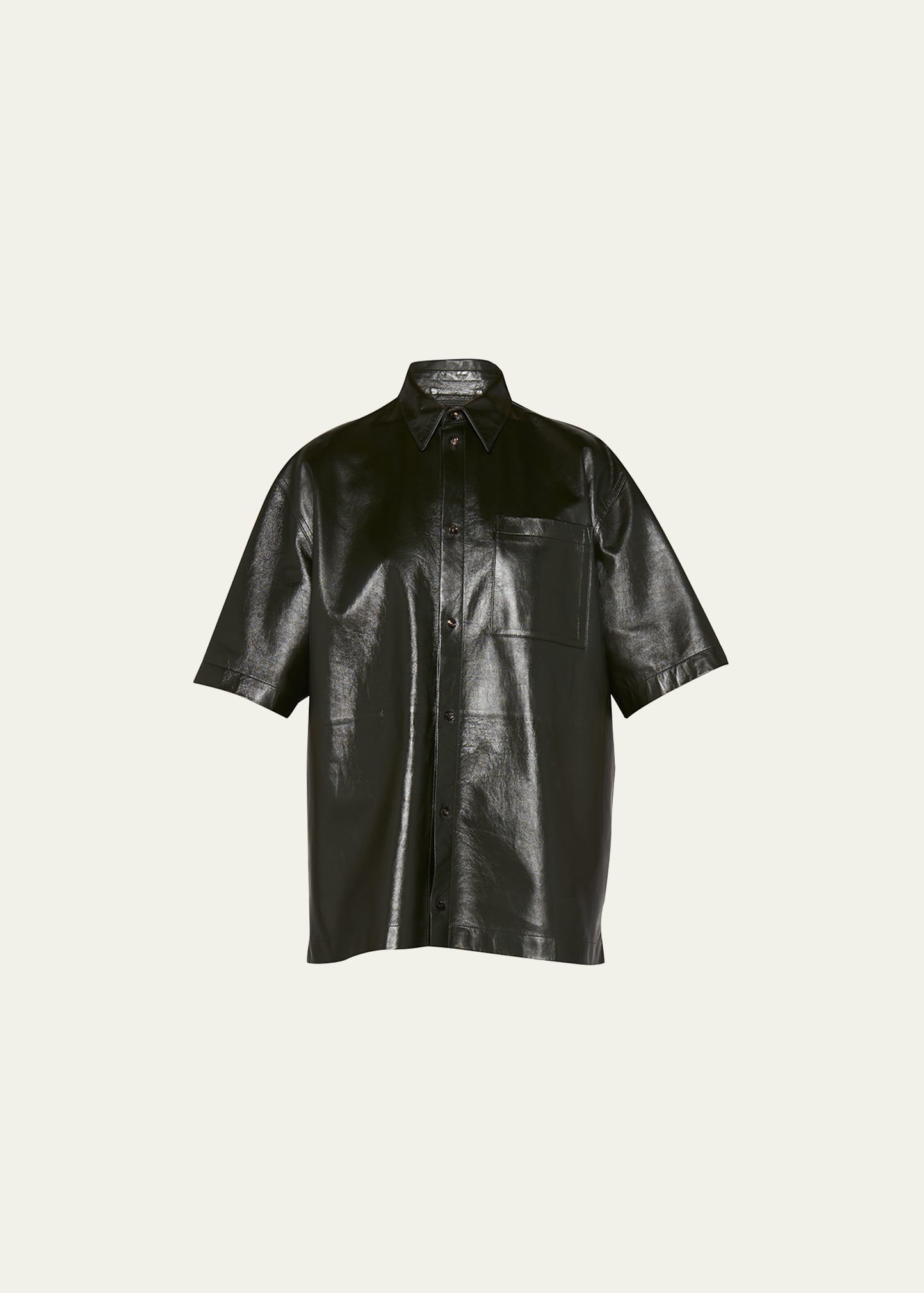 Shop Bottega Veneta Shiny Leather Boxy Shirt In Peridot