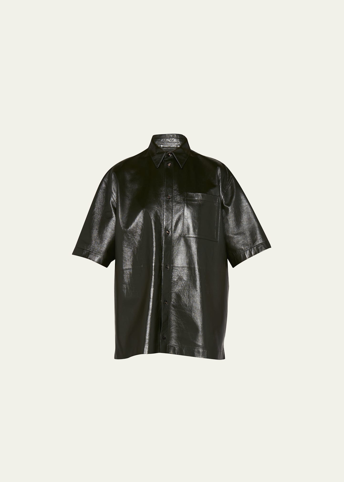 Bottega Veneta Shiny Leather Boxy Shirt In Green