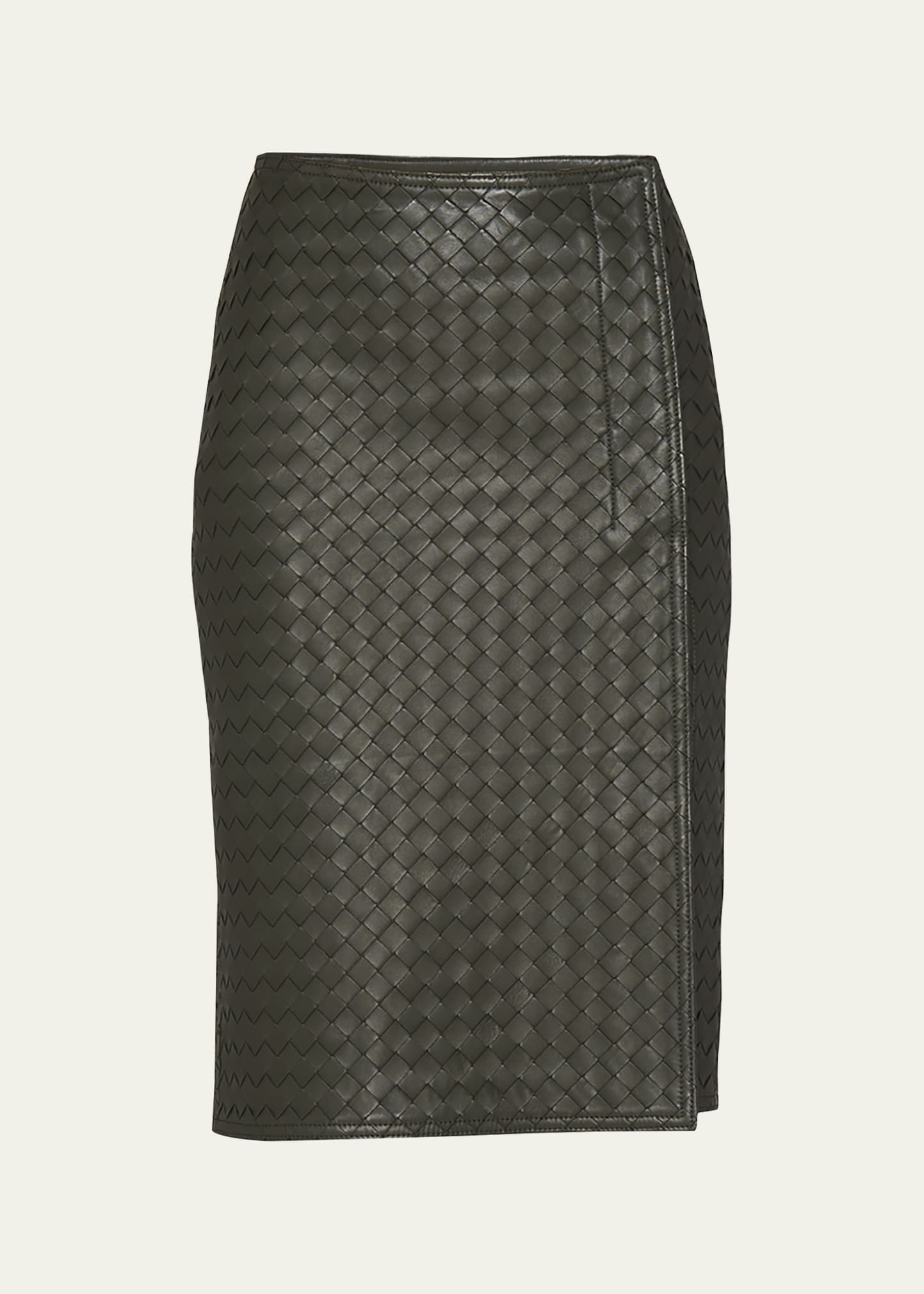 Leather Intrecciato Midi Skirt