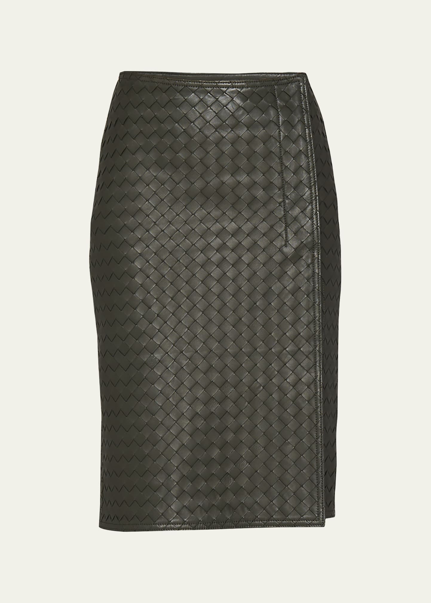Bottega Veneta Intrecciato Leather High-waisted Skirt In Peridot