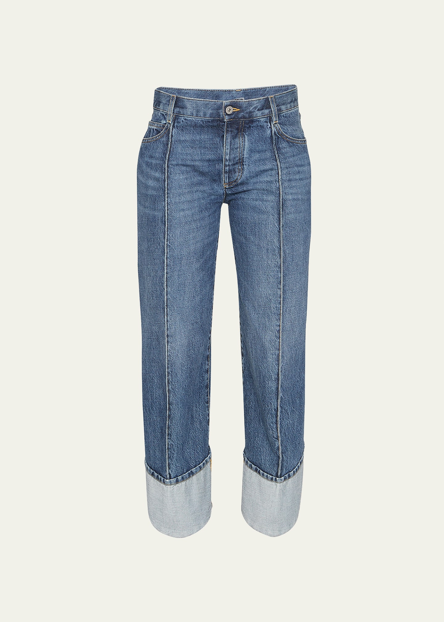 Bottega Veneta Exposed Seam Curved-leg Denim Trousers In Colbat//nvy