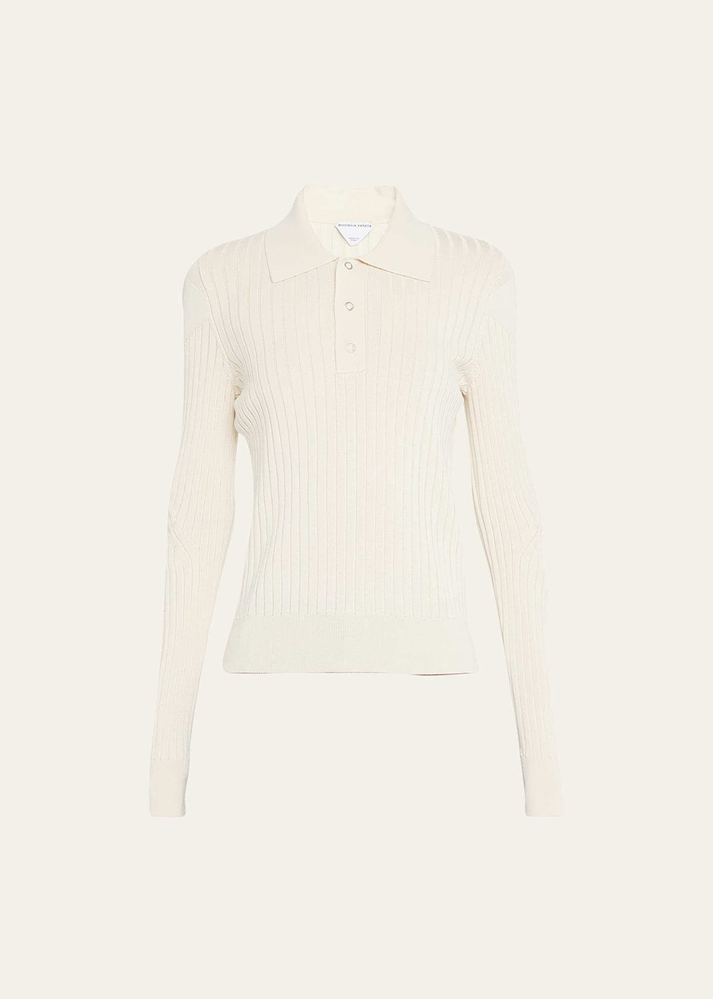 Bottega Veneta Ribbed Polo Sweater With Tipping In White