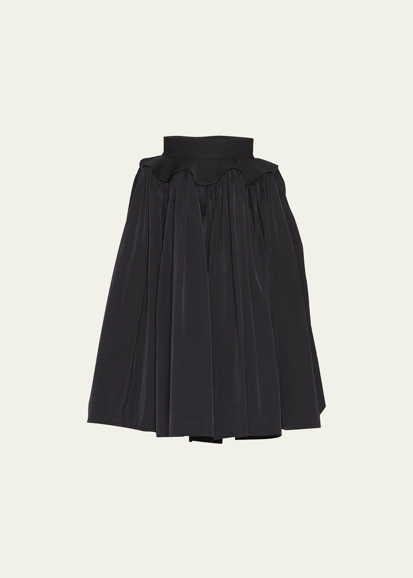 Gathered Midi Skirt w/ Flare Waistband