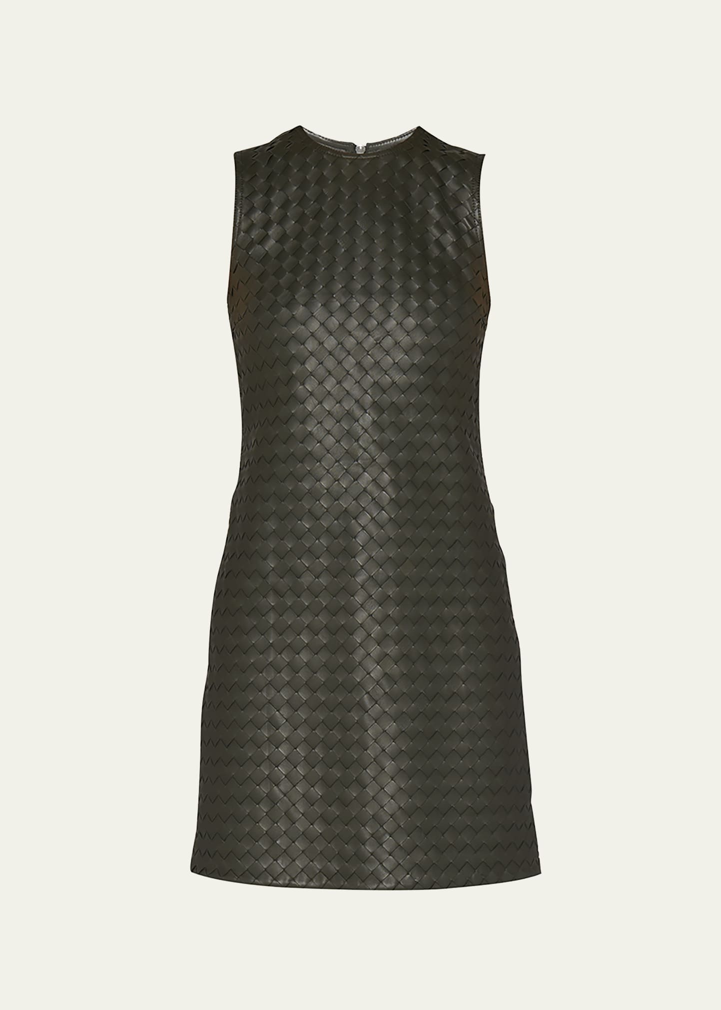 Shop Bottega Veneta Leather Intrecciato Weave Mini Dress In Peridot