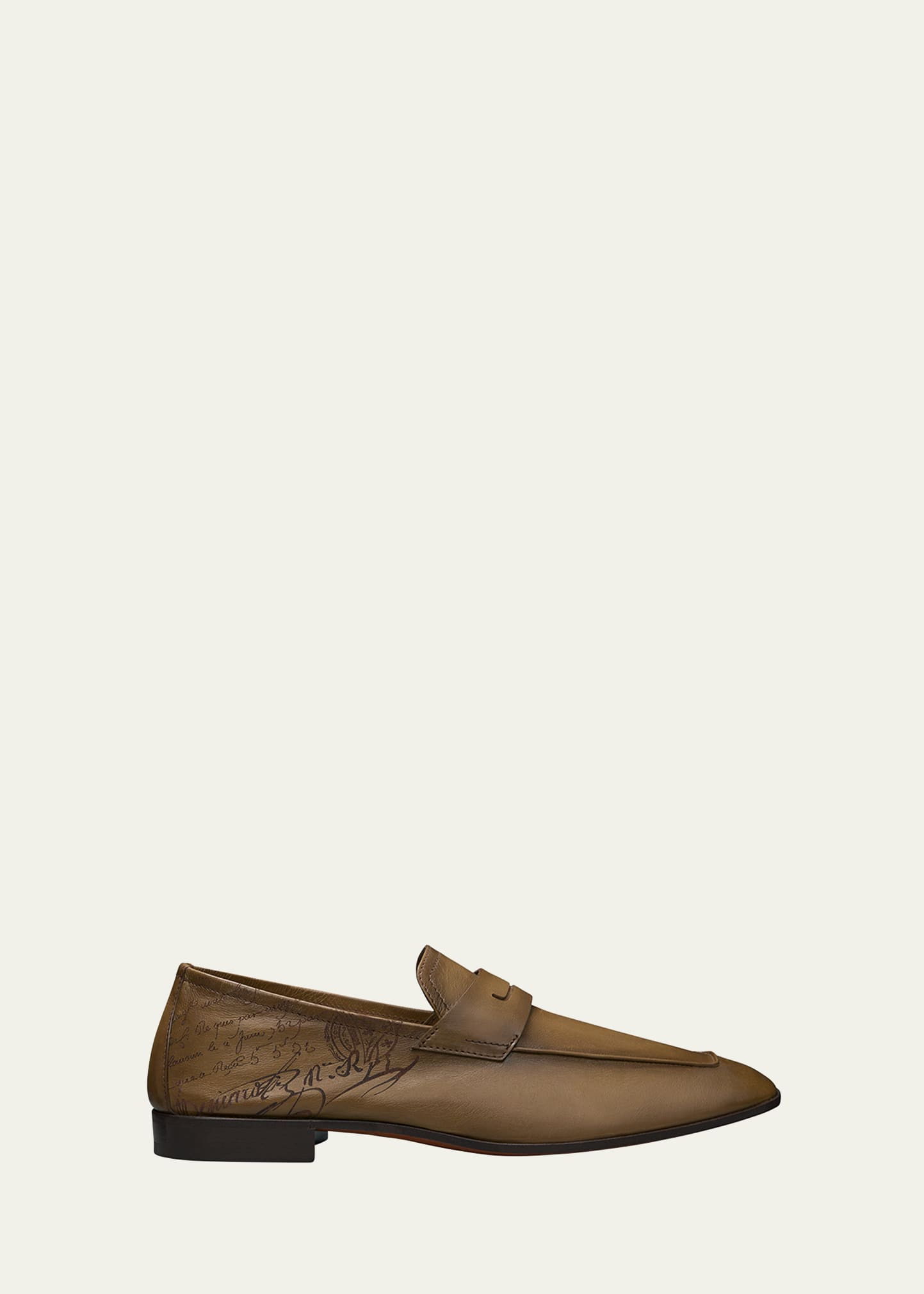 Berluti Men's Lorenzo Scritto Leather Penny Loafers In Olive