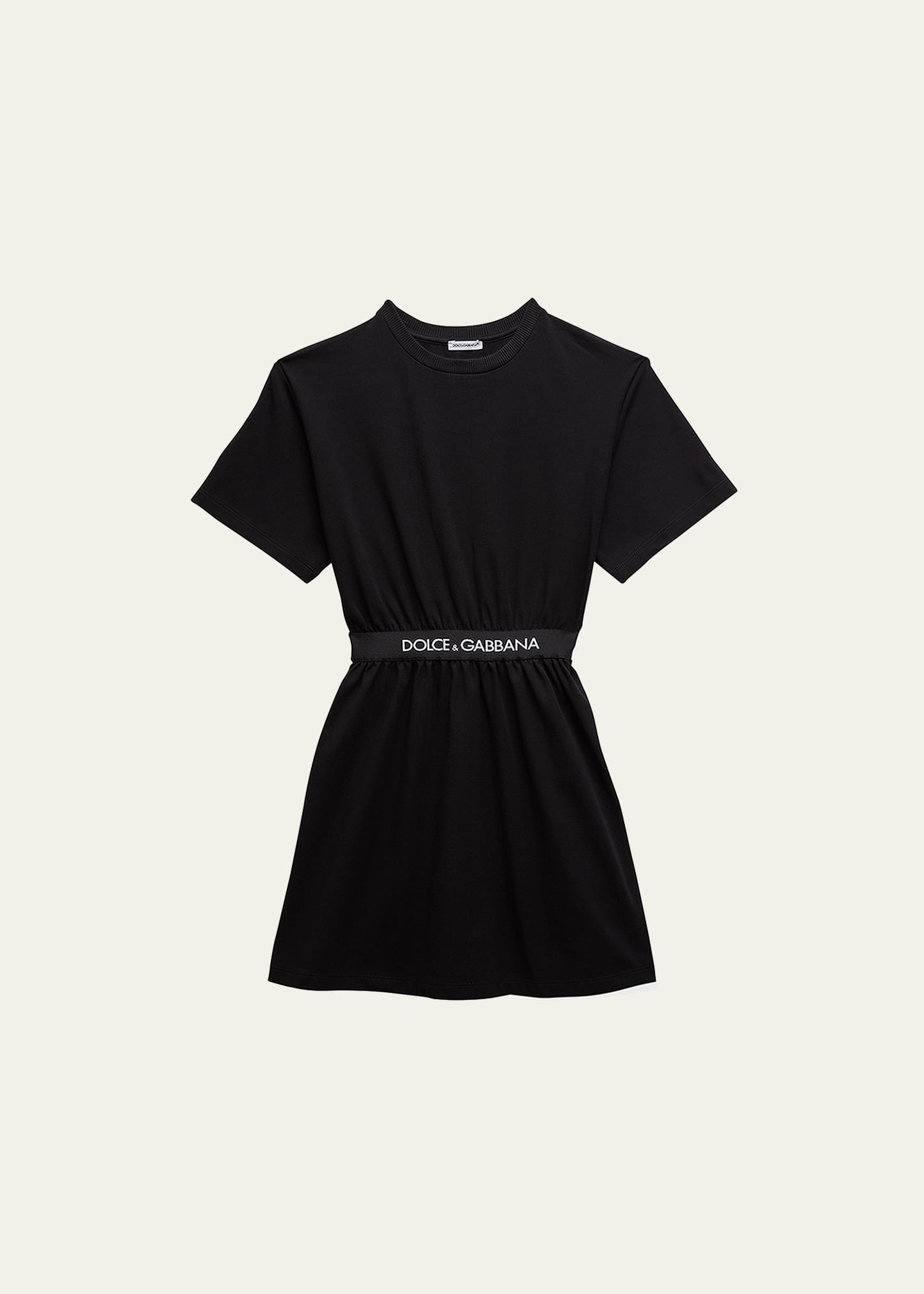 Dolce & Gabbana Kids' Girl's Logo-print Waistband T-shirt Dress In Black