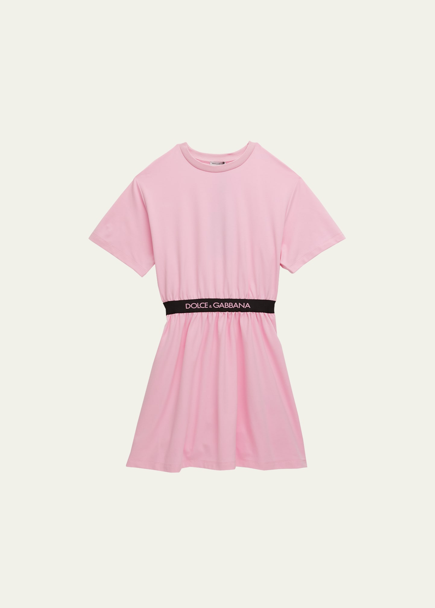 Dolce & Gabbana Kids' Girl's Logo-print Waistband T-shirt Dress In Pink