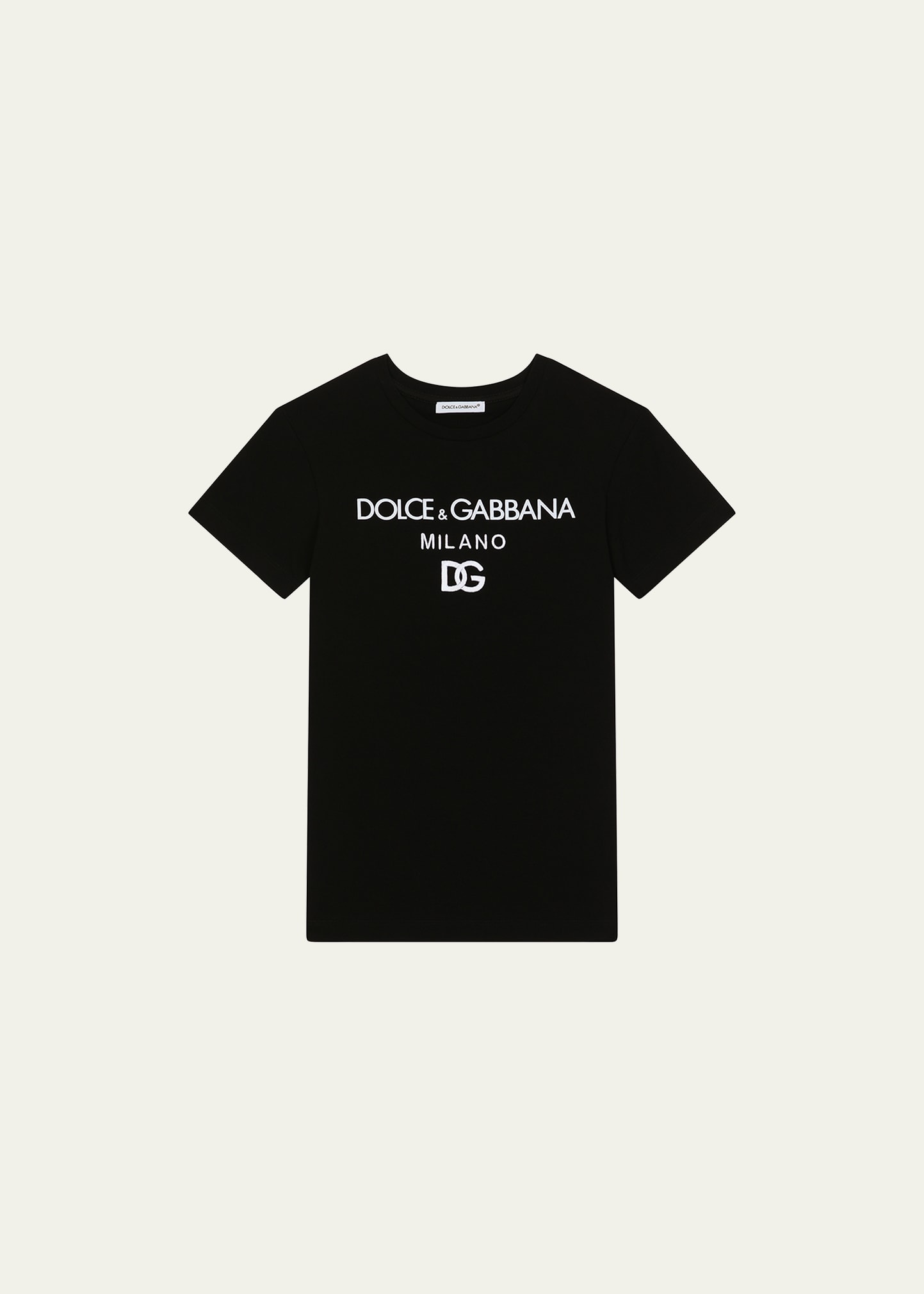Dolce & Gabbana Kids' Girl's Embroidered Interlocked Logo T-shirt Dress In Black