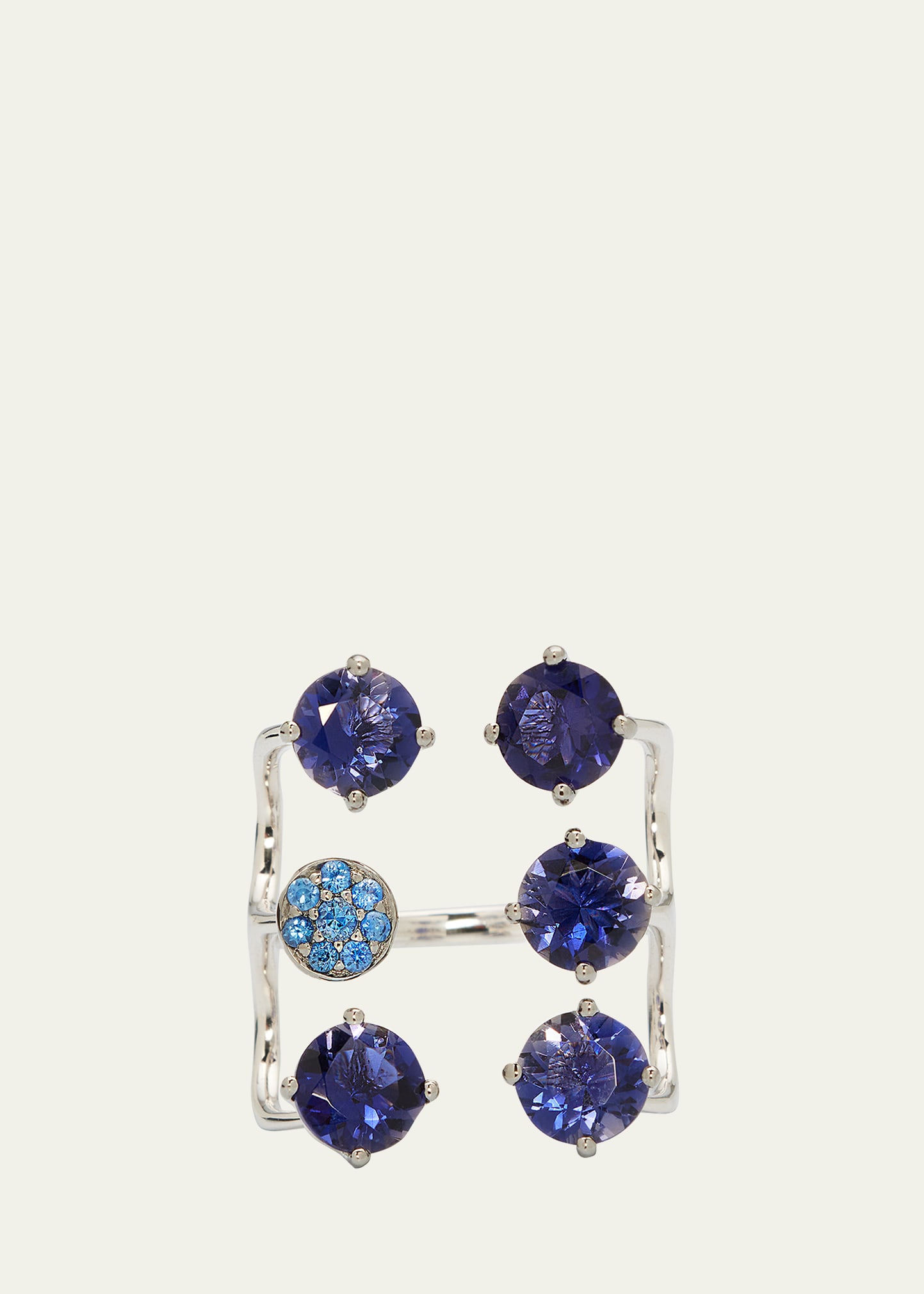 White Gold Blue Sapphire and Iolite Ring from The Aurore Collection