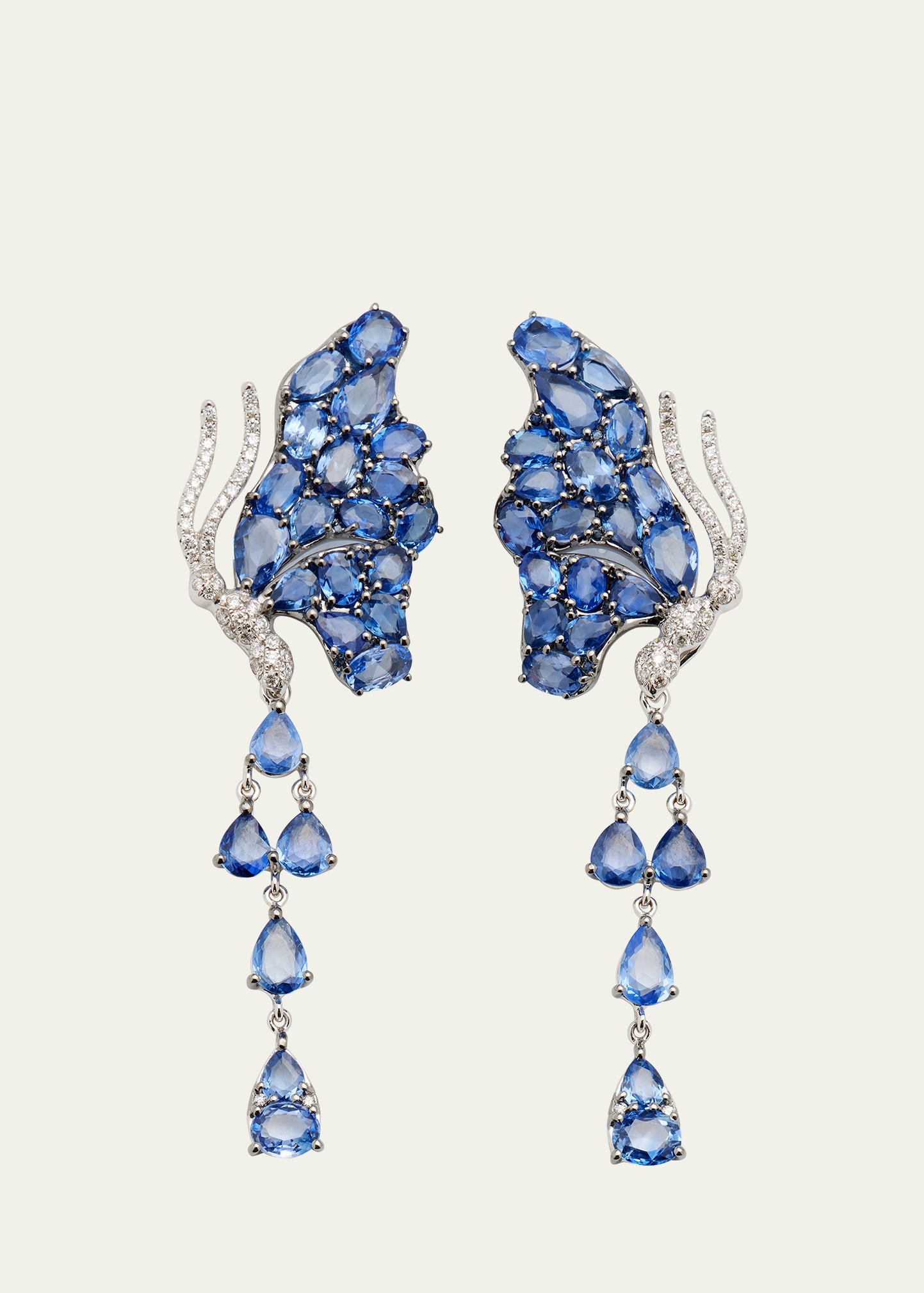 White Gold Blue Sapphire and White Diamond Earrings from The Butterfly Collection