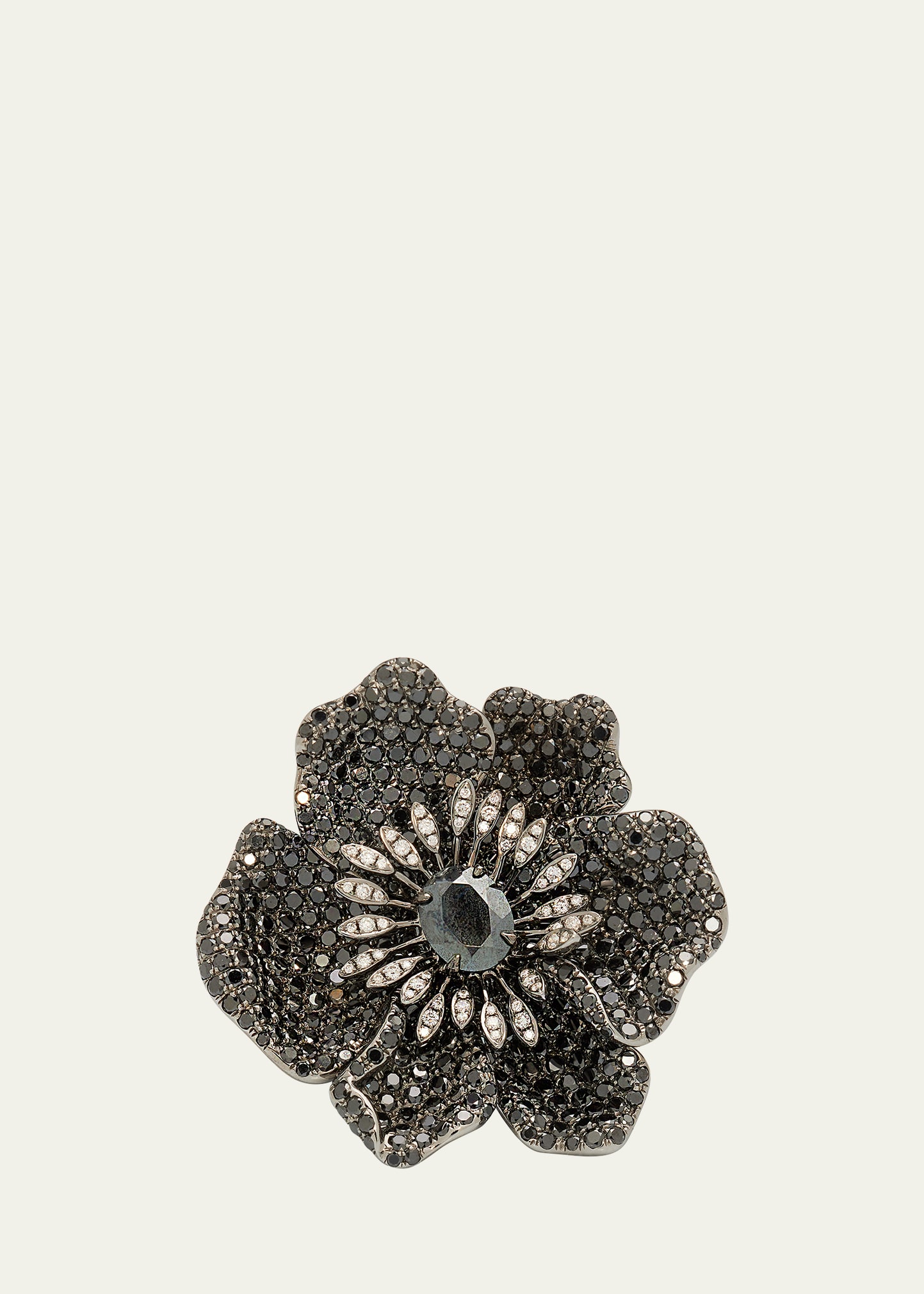 White Gold Black Diamond and Hematite Ring from The Flower Collection