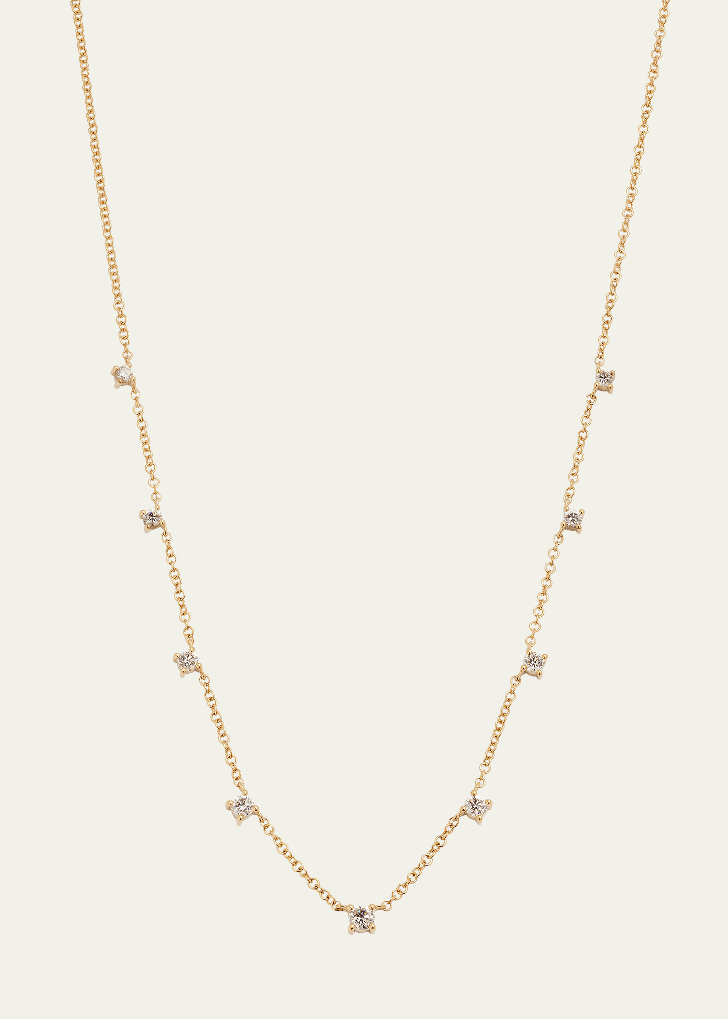 14K Yellow Gold Diamond Station Necklace, 18"L